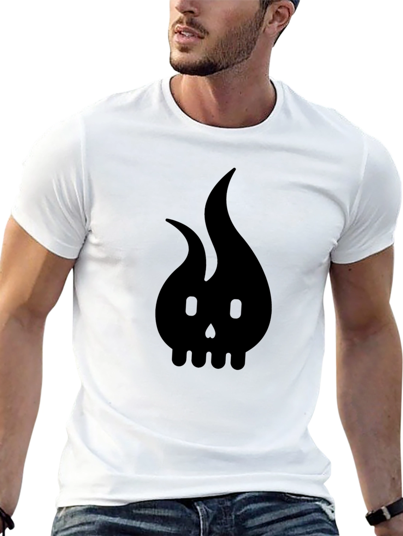 Black Flame Skull Graphic Tee - Bold Black T-Shirt view 13
