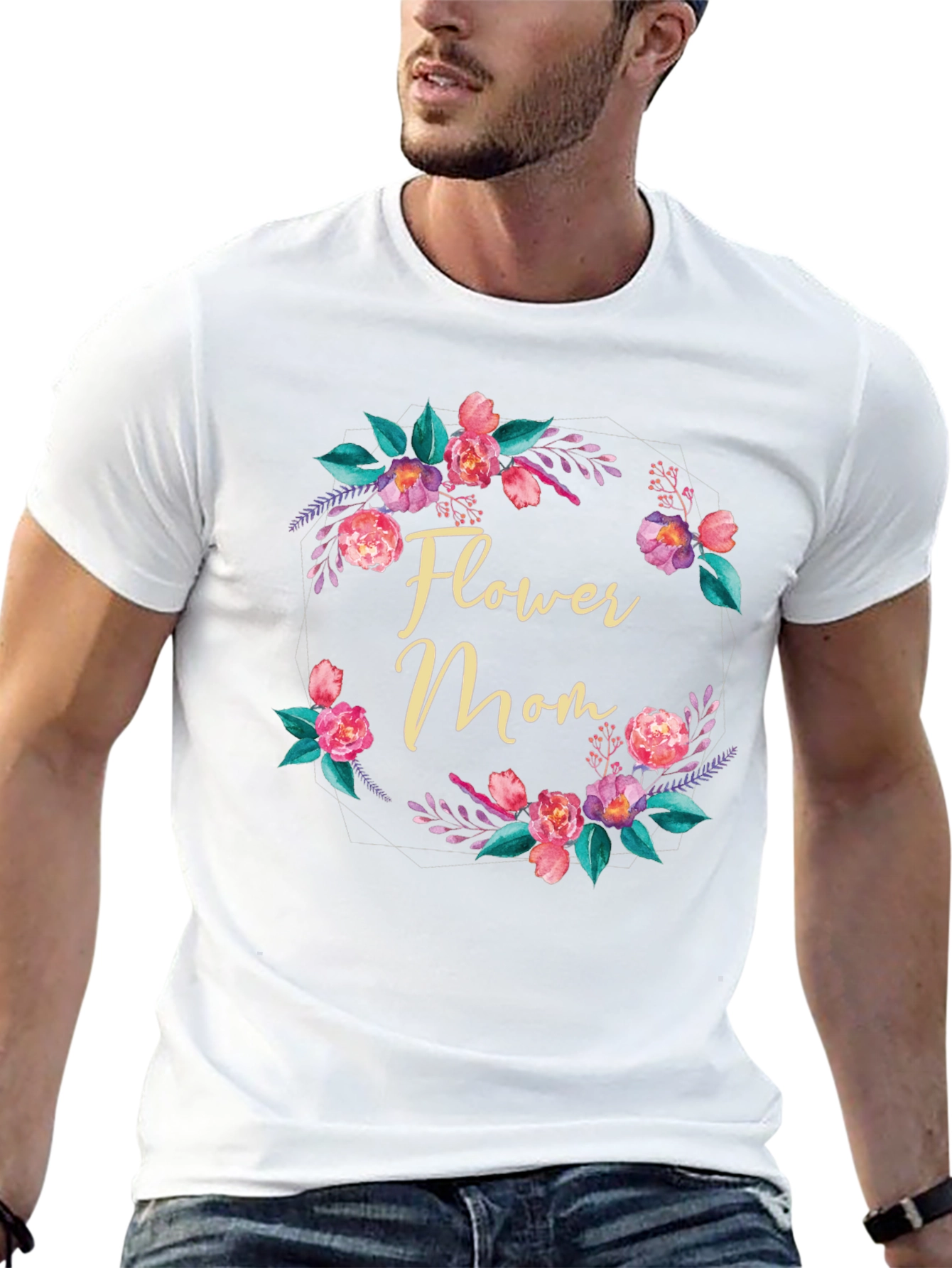 Black Flower Mom T-Shirt - Floral Wreath Design view 13