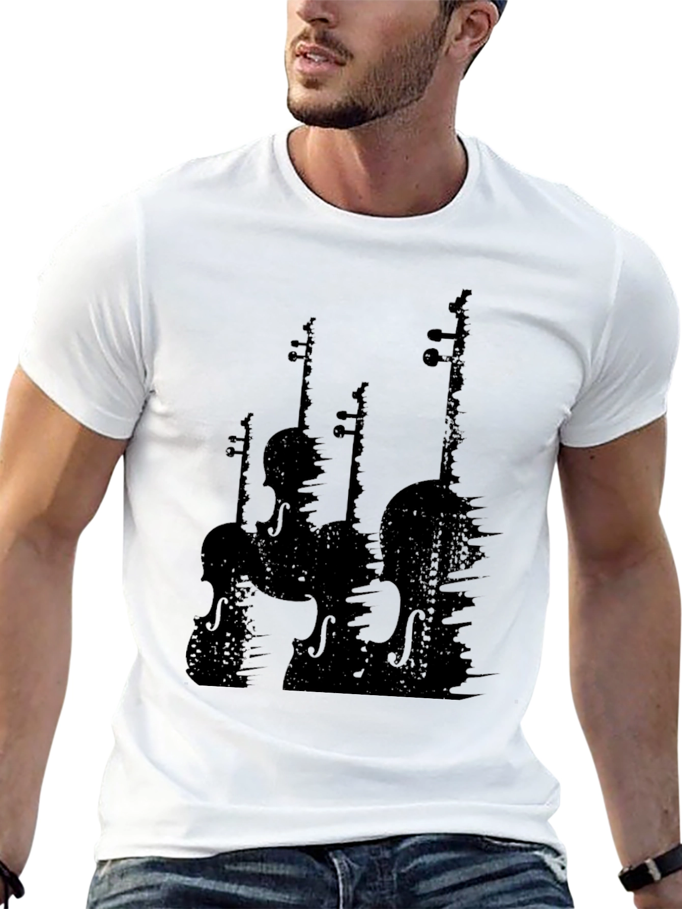 Black Silhouette Violins Graphic Tee - Black Cotton view 13