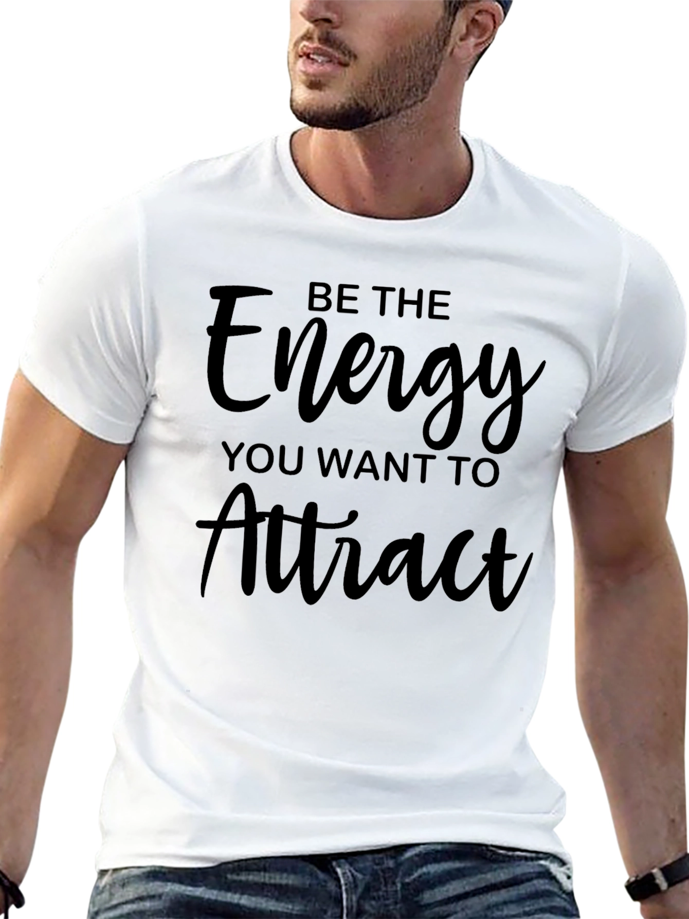 Black Inspirational Black T-Shirt - Be the Energy You Want to Attract view 13