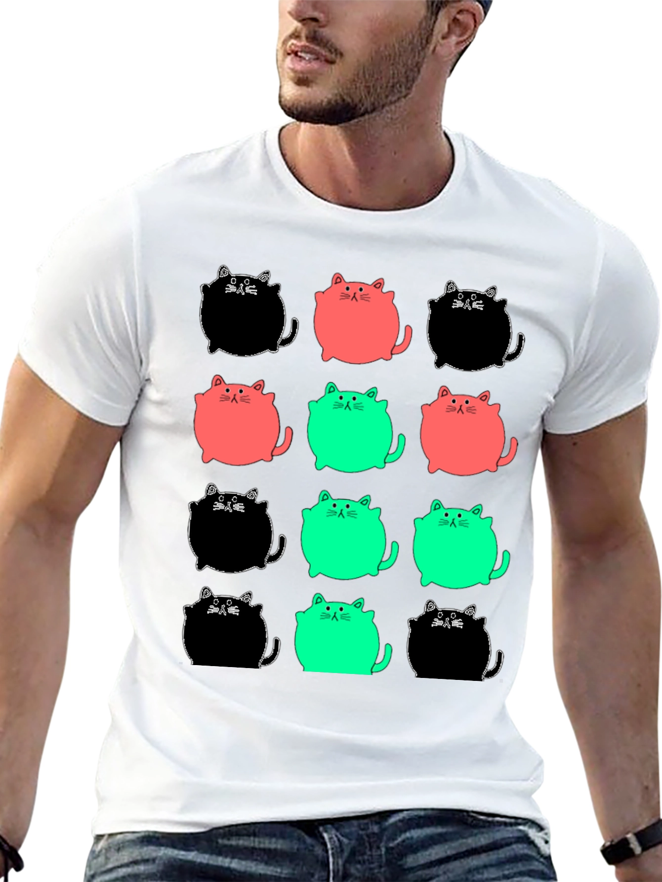 Black Funky Cat Pattern Tee view 13