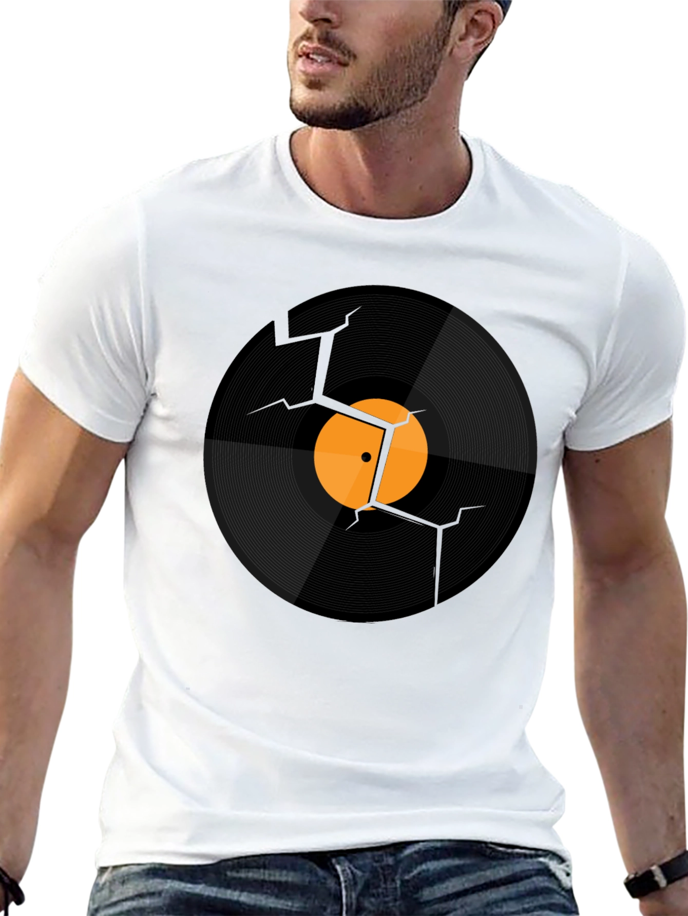 Black Cracked Vinyl Record Graphic T-Shirt - Vintage Music Tee view 13