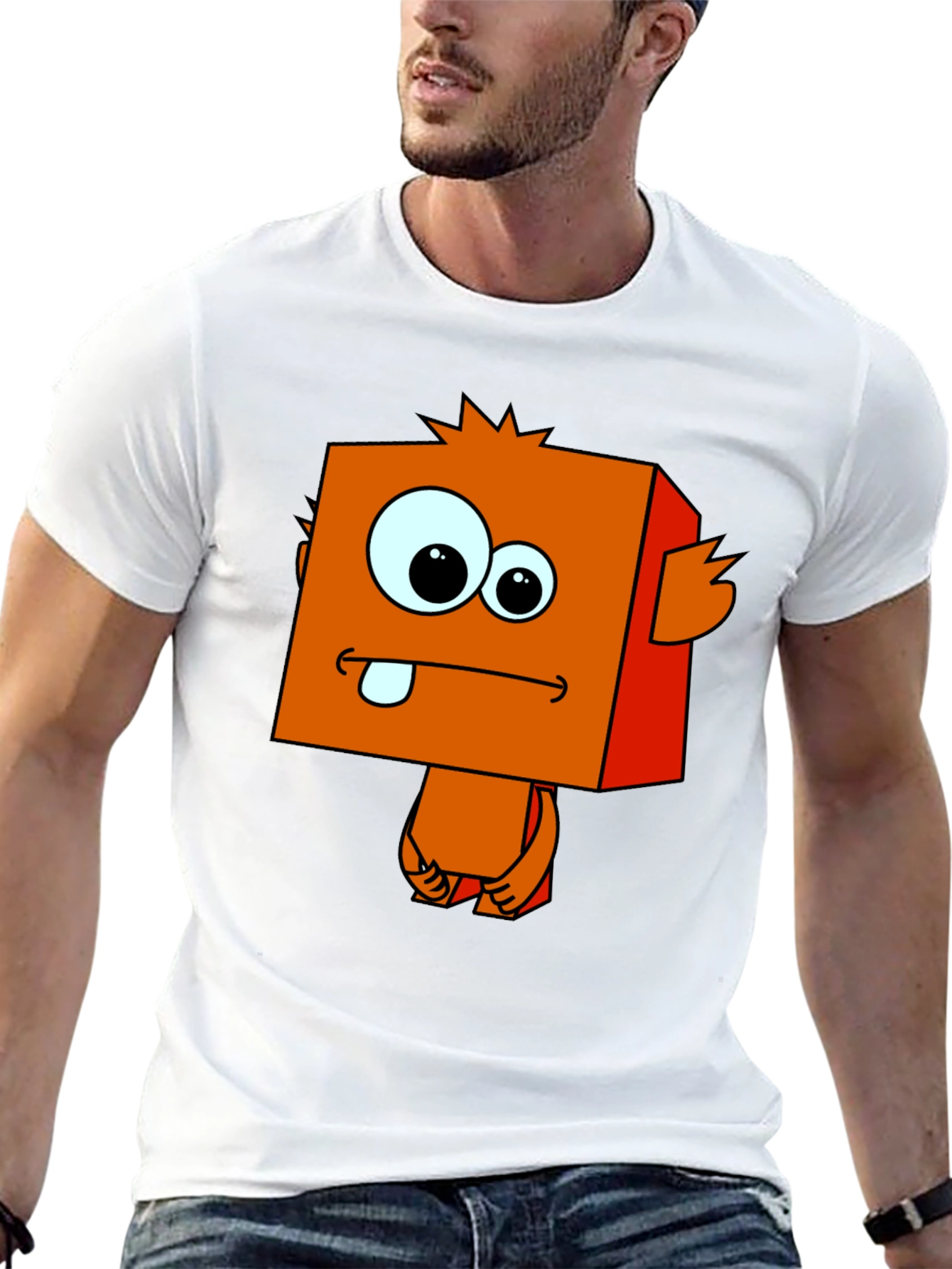 Funny Cartoon Monster Graphic Black T-Shirt - 13