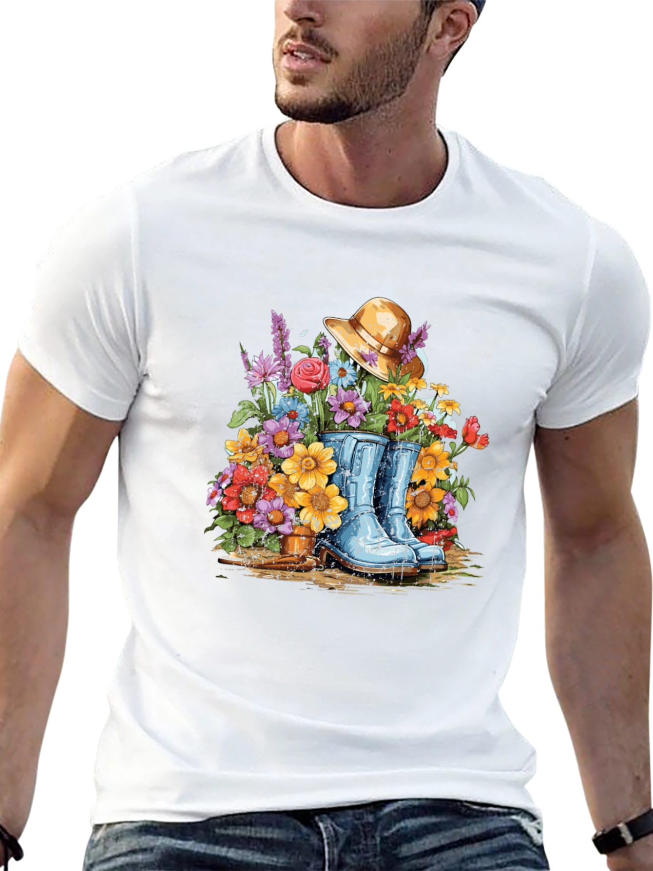 Black Floral Boot T-Shirt - Gardening Design view 13