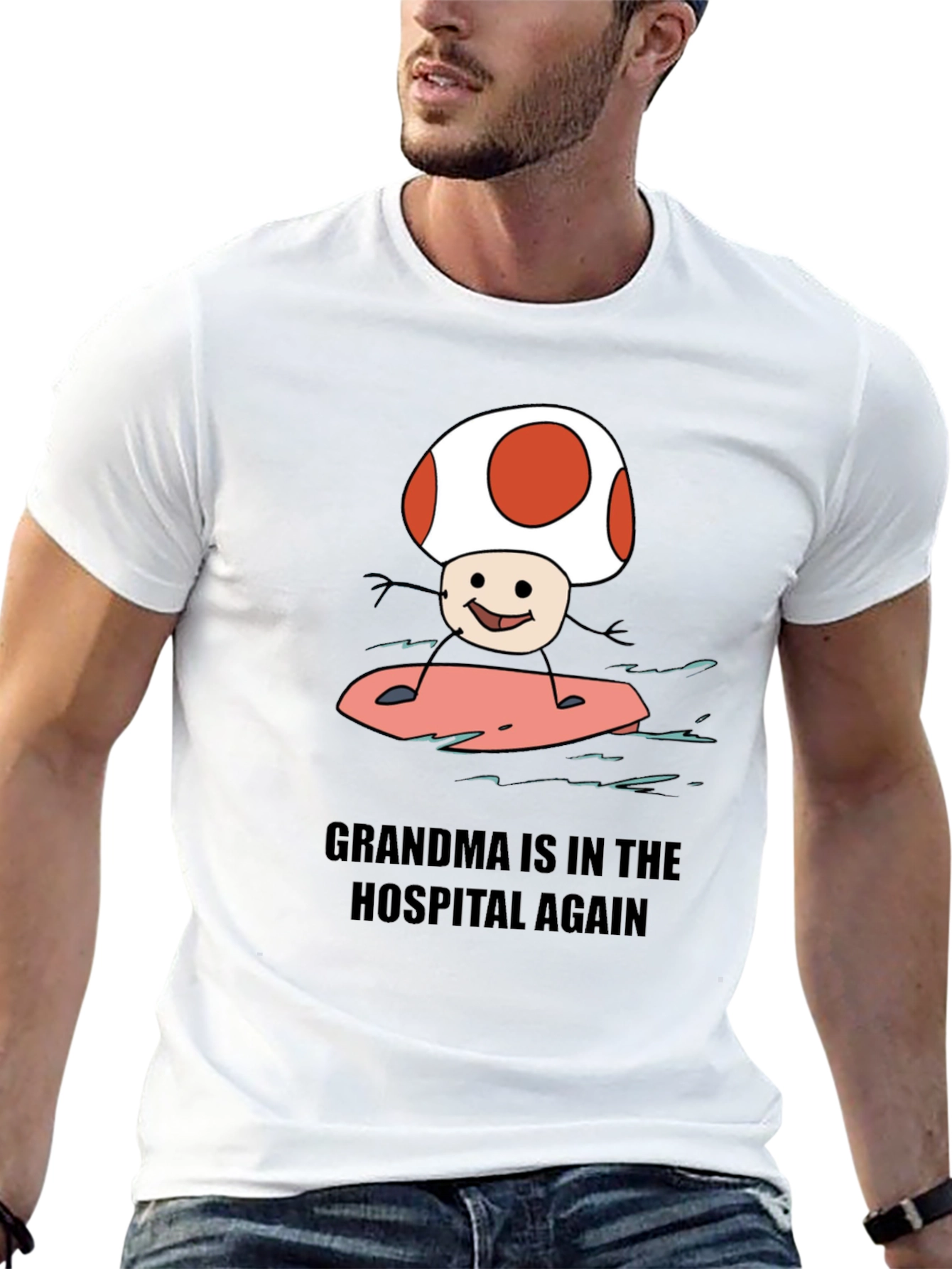 Grandma Hospital Again Funny Mushroom Surfing T-Shirt - 13