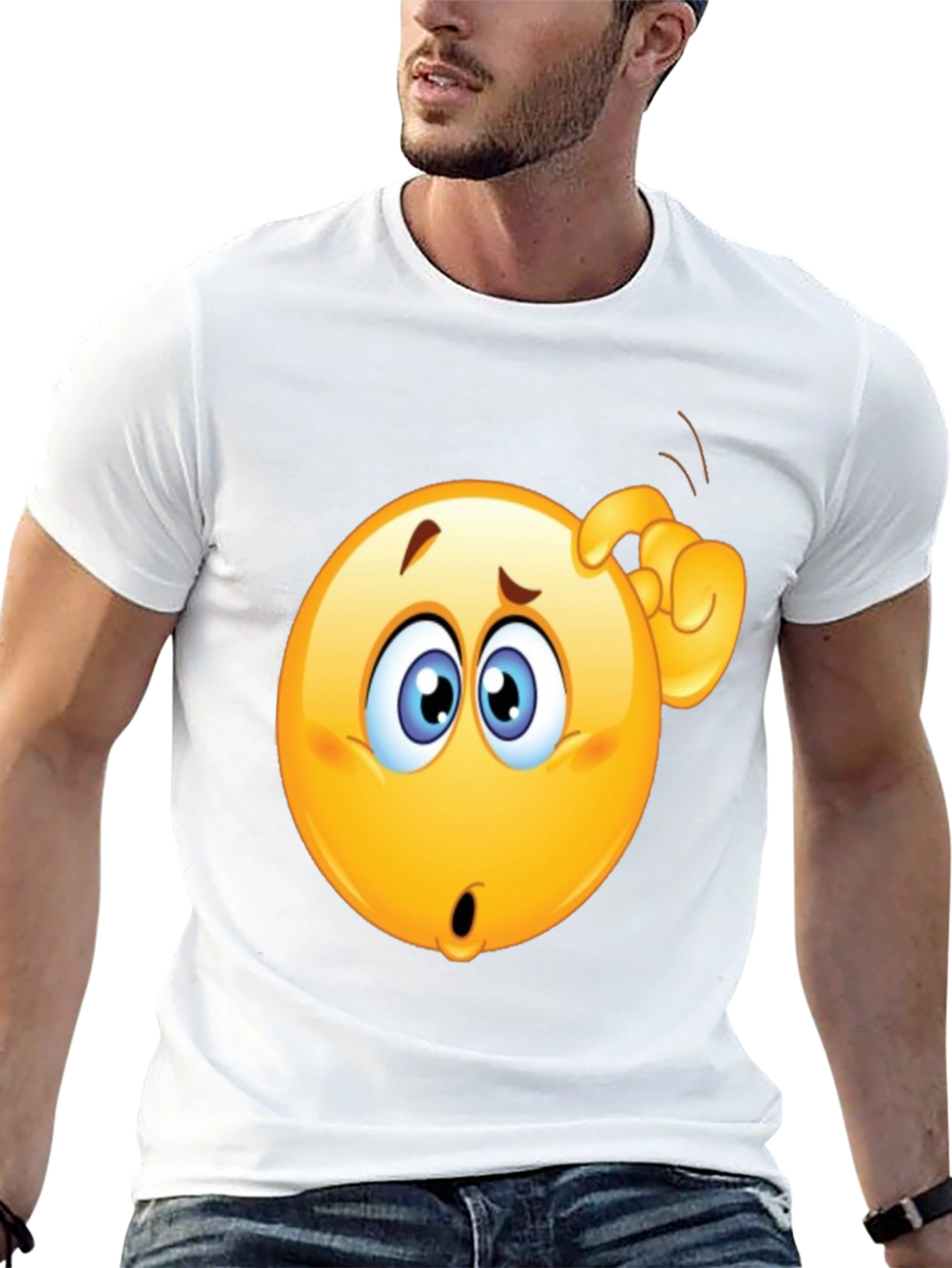 Black Confused Emoji T-Shirt - Black Cotton Tee view 13