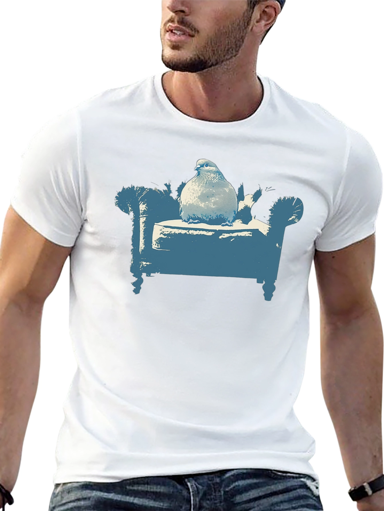 Black Pigeon on Couch Graphic T-Shirt - Quirky Menswear view 13