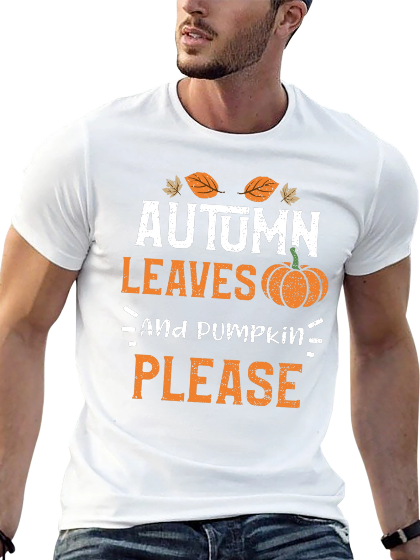 Black Autumn Leaves and Pumpkin Please T-Shirt view 13