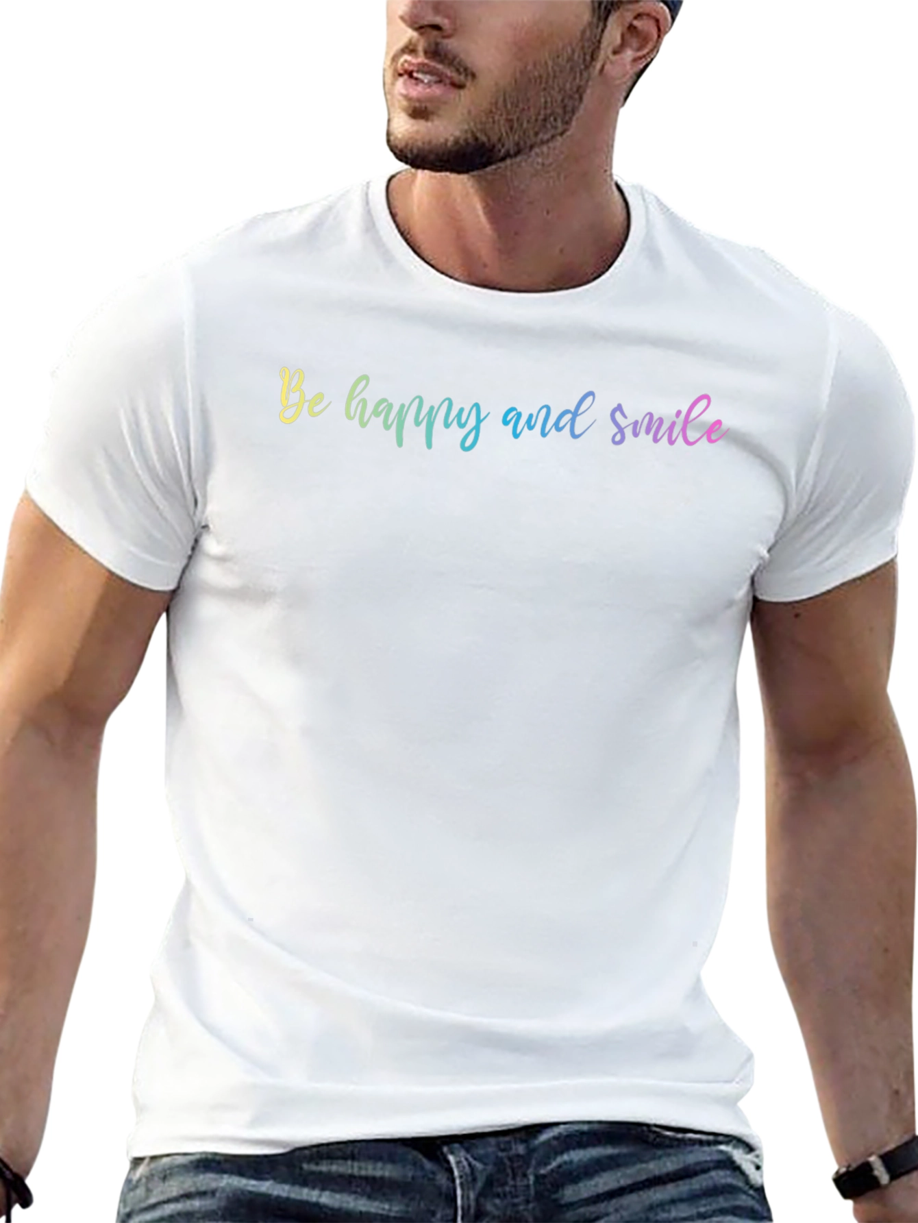 Black Be Happy and Smile Graphic T-Shirt view 13