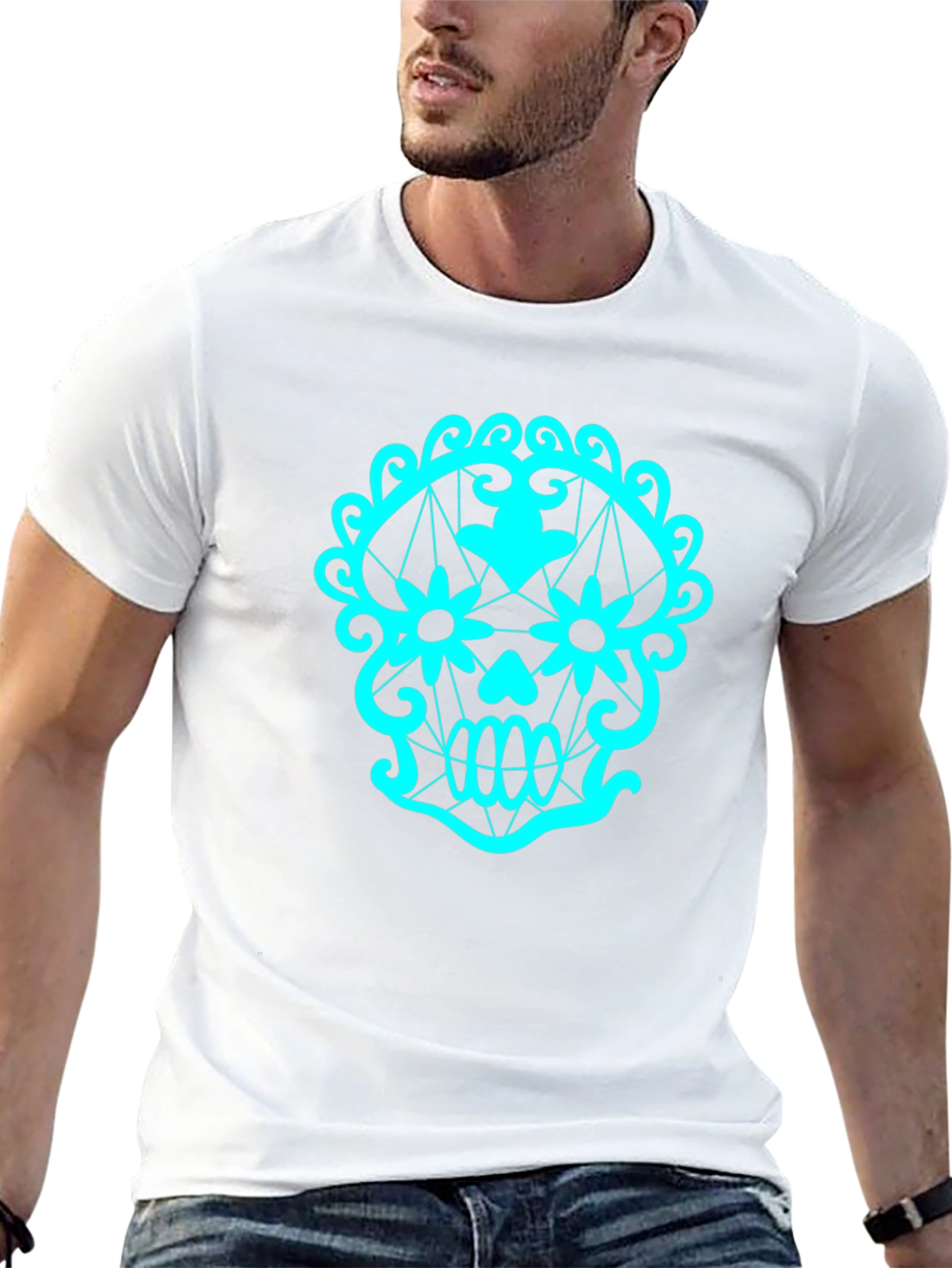 Black Sugar Skull Graphic Tee - Black Cotton T-Shirt view 13