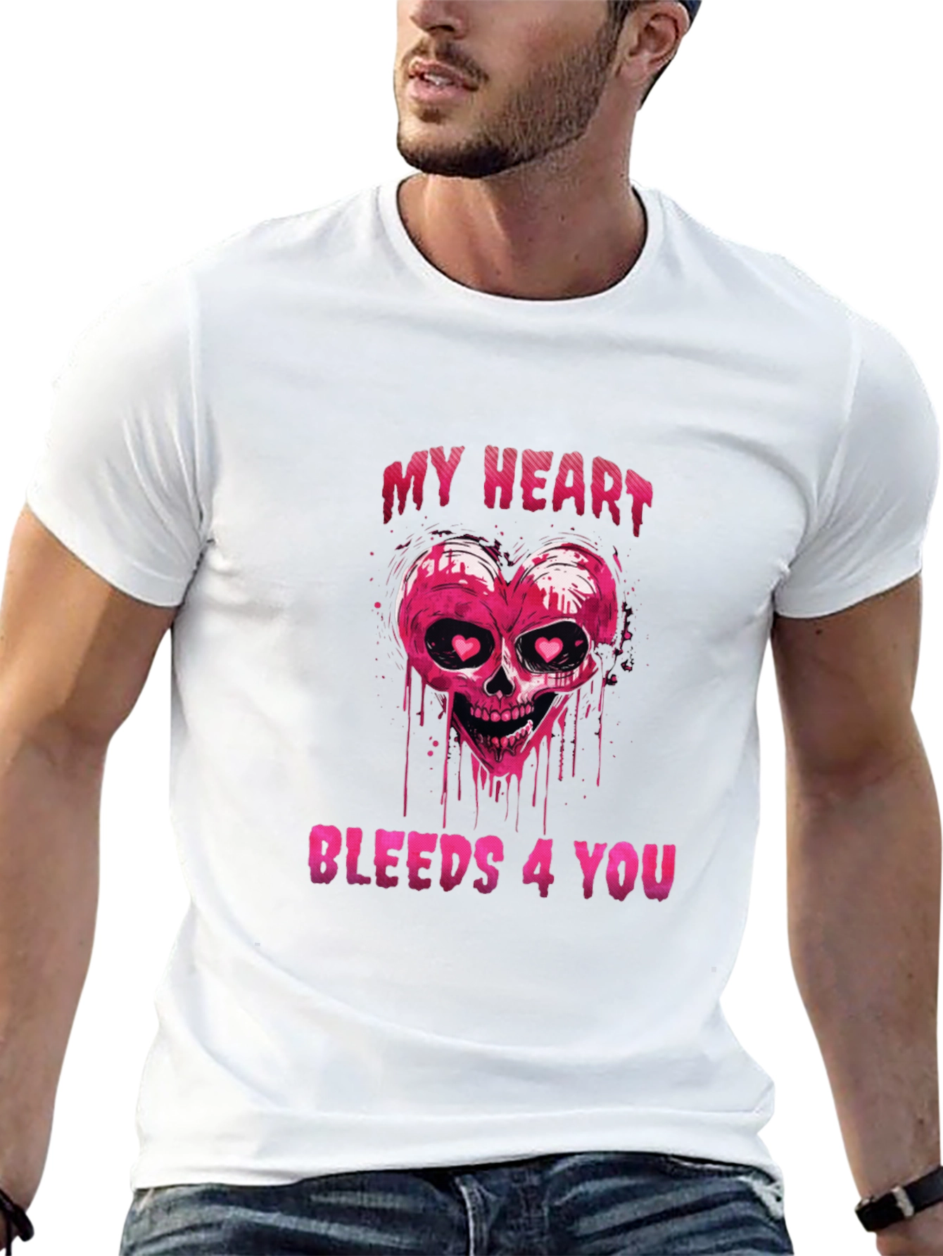 Black Bleeding Heart Skull Graphic Tee - Valentine's Day Shirt view 13