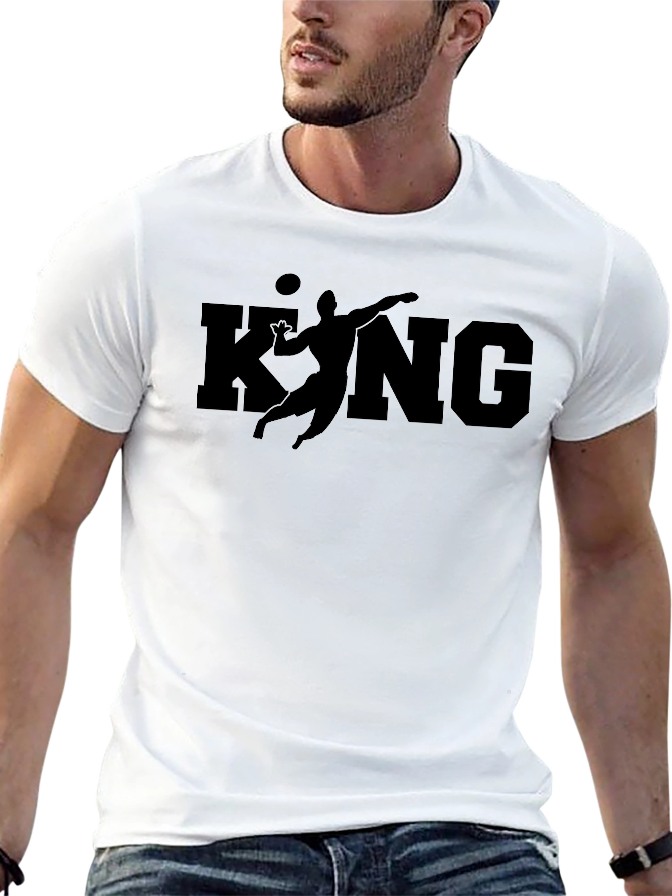 Black King Volleyball Graphic Tee - Black Cotton T-Shirt view 13