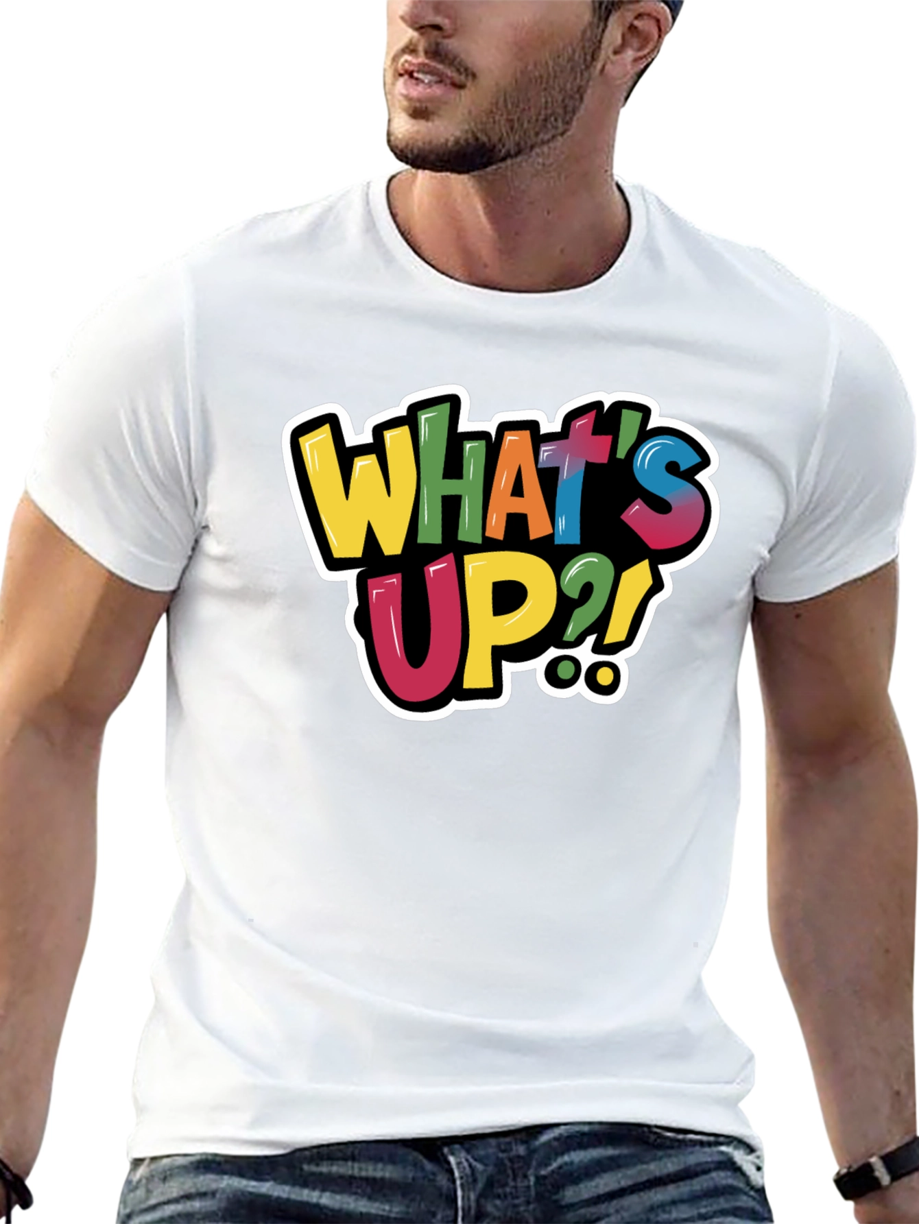 Black What's Up?! Graphic Tee - Trendy Casual Black T-Shirt view 13