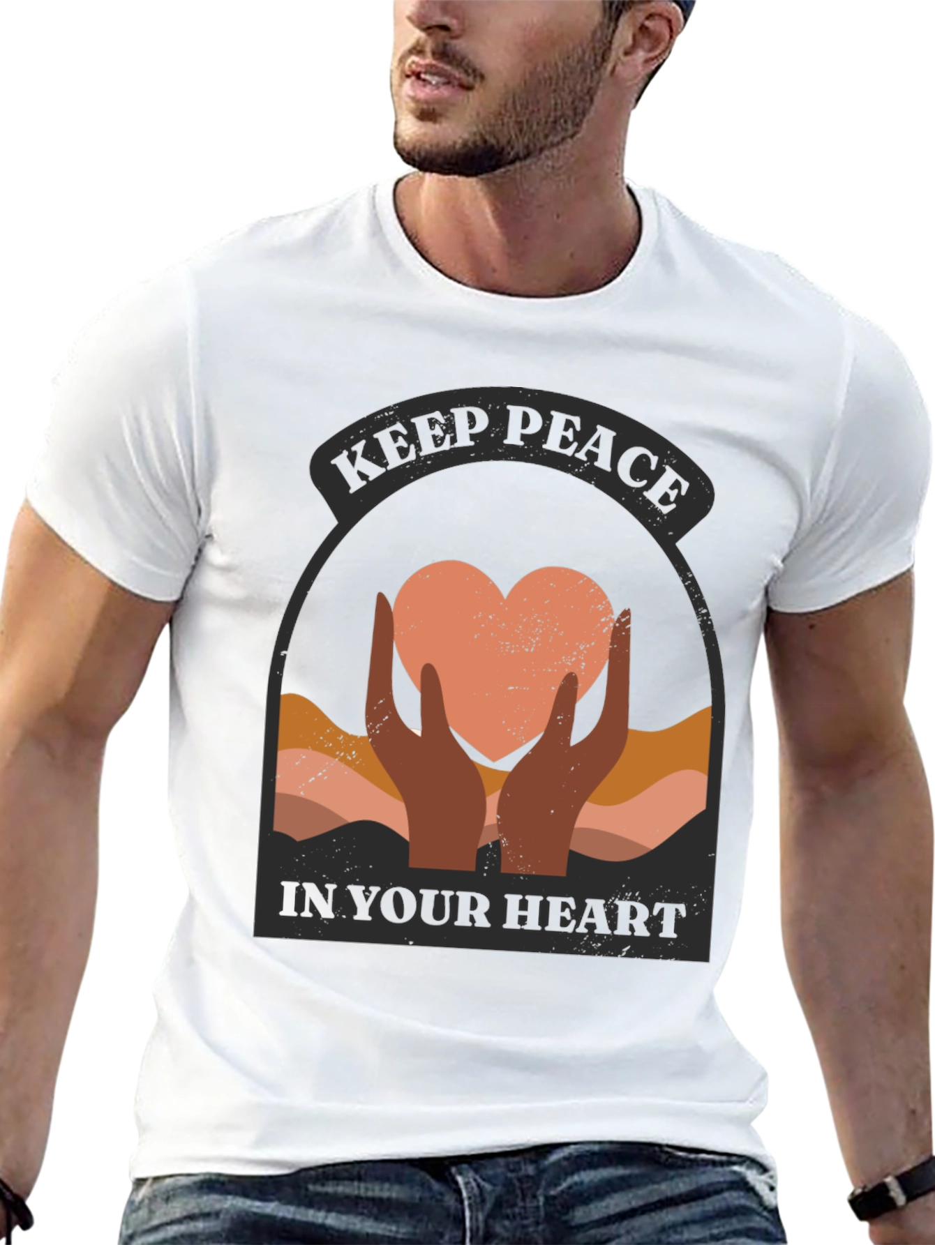 Black Keep Peace Heart Graphic T-Shirt view 13