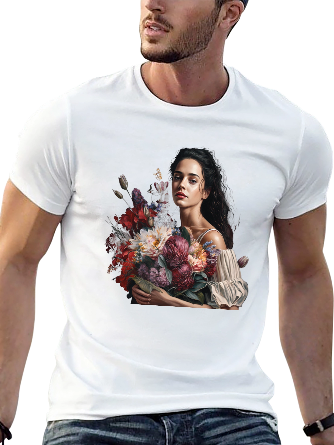 Floral Portrait Black T-Shirt - 13