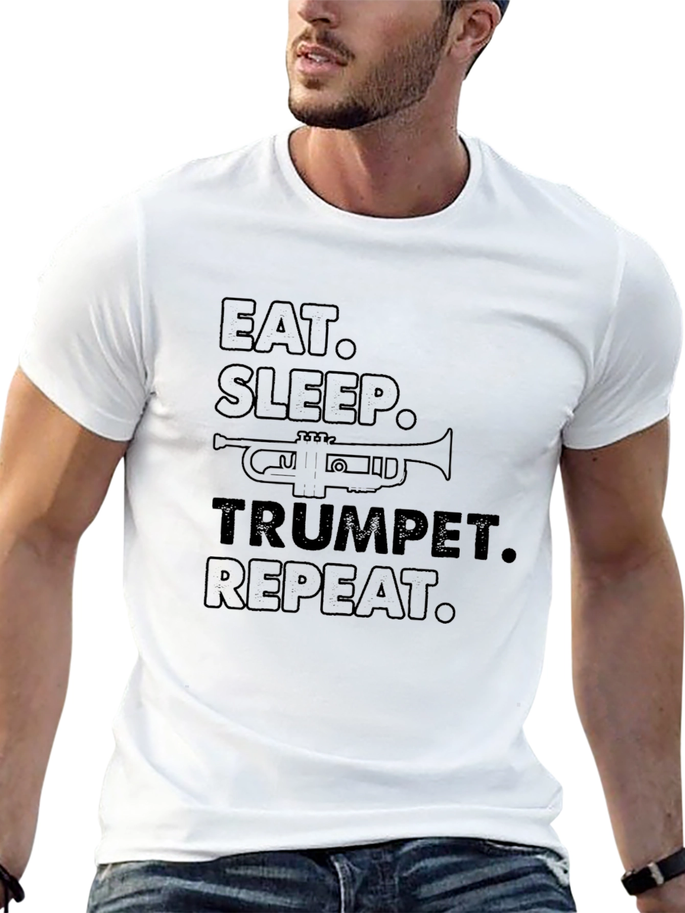 Black Eat Sleep Trumpet Repeat Graphic Tee view 13
