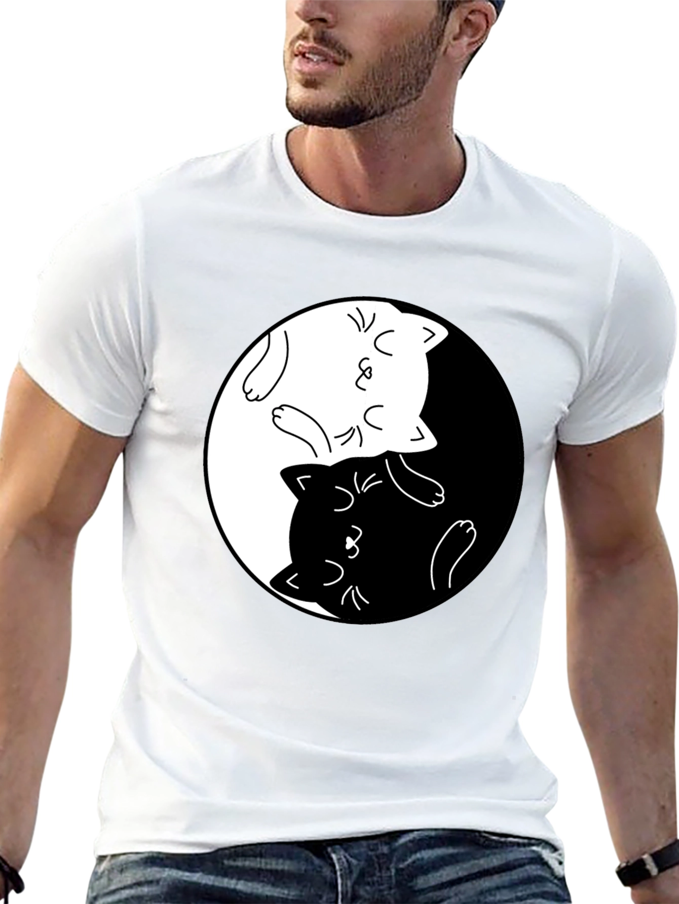 Black Yin Yang Cats Graphic T-Shirt view 13
