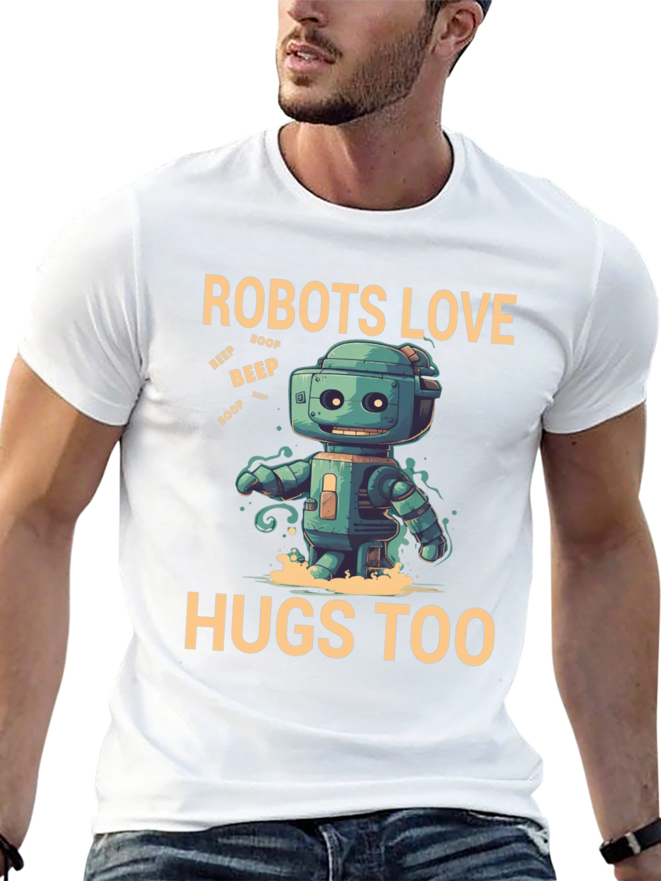Black Robots Love Hugs Too T-Shirt, Graphic Tee view 13