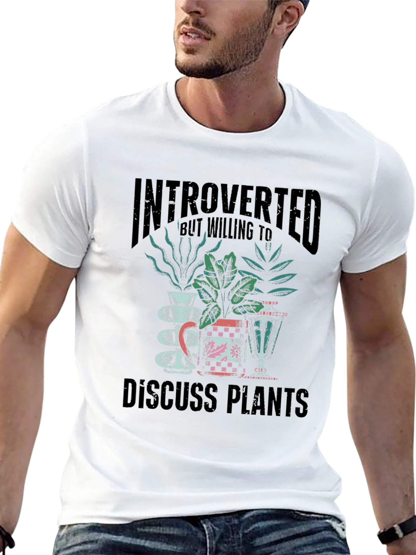 Black Introverted Discuss Plants Graphic T-Shirt view 13