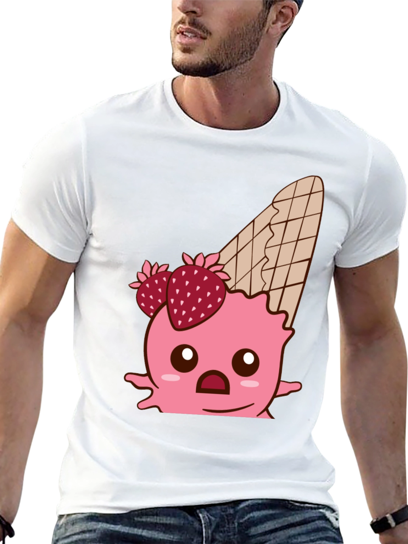 Black Kawaii Strawberry Ice Cream Cone Graphic Tee view 13