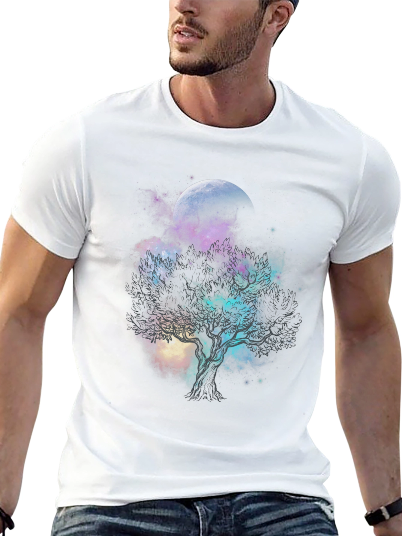 Black Celestial Tree Graphic T-Shirt - Black Cotton Tee view 13