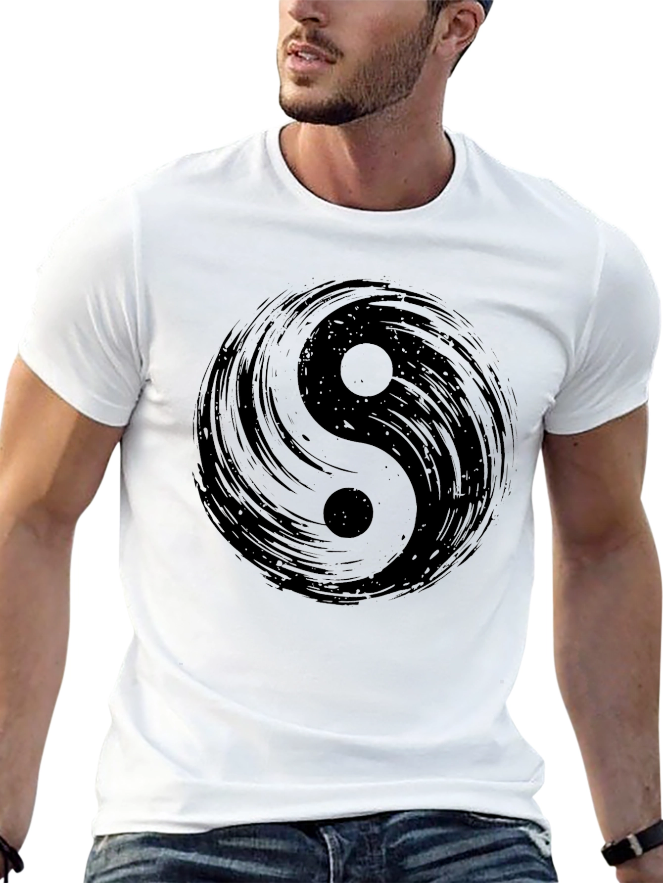 Black Yin Yang Graphic Black T-Shirt view 13