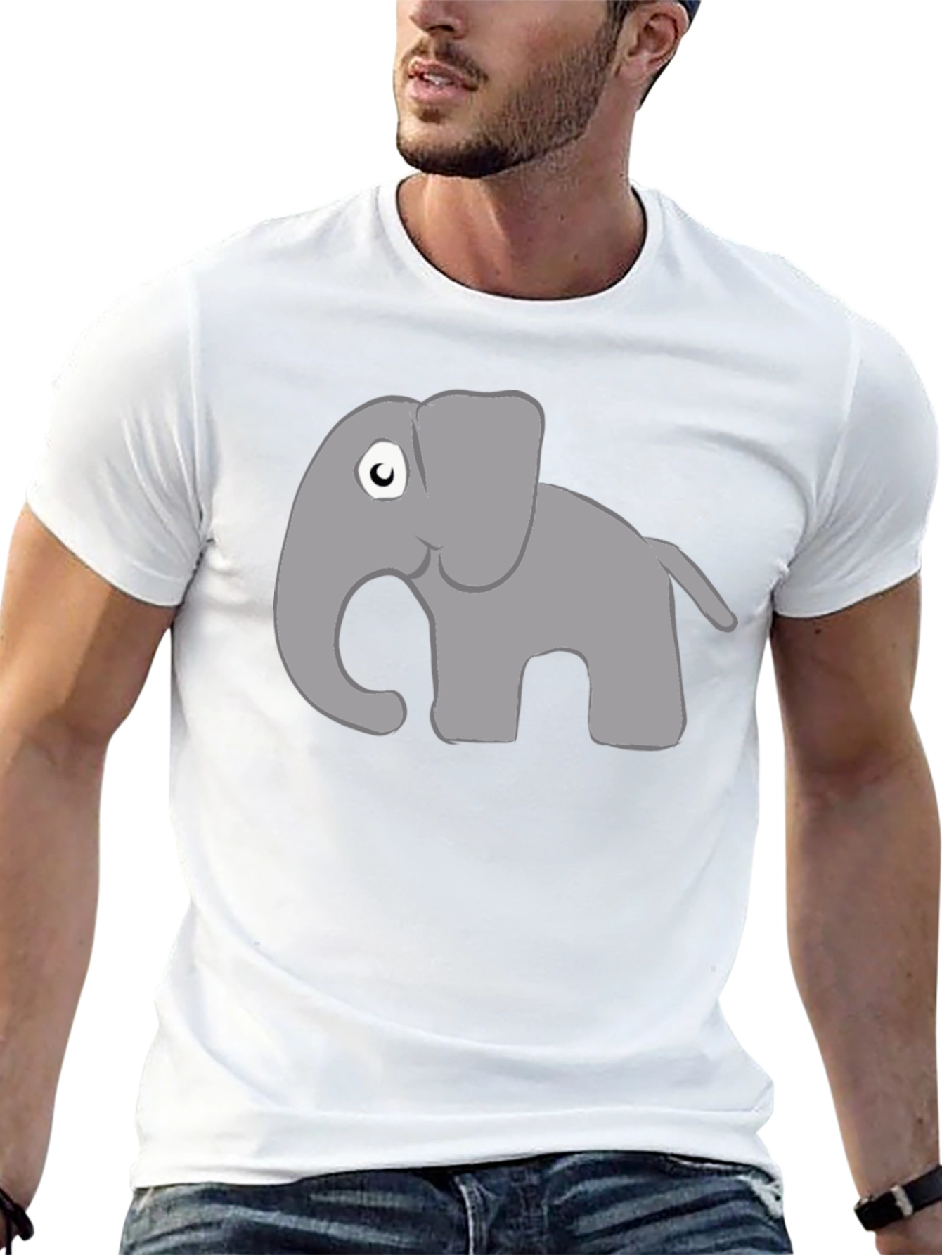Black Cute Cartoon Elephant Black T-Shirt view 13