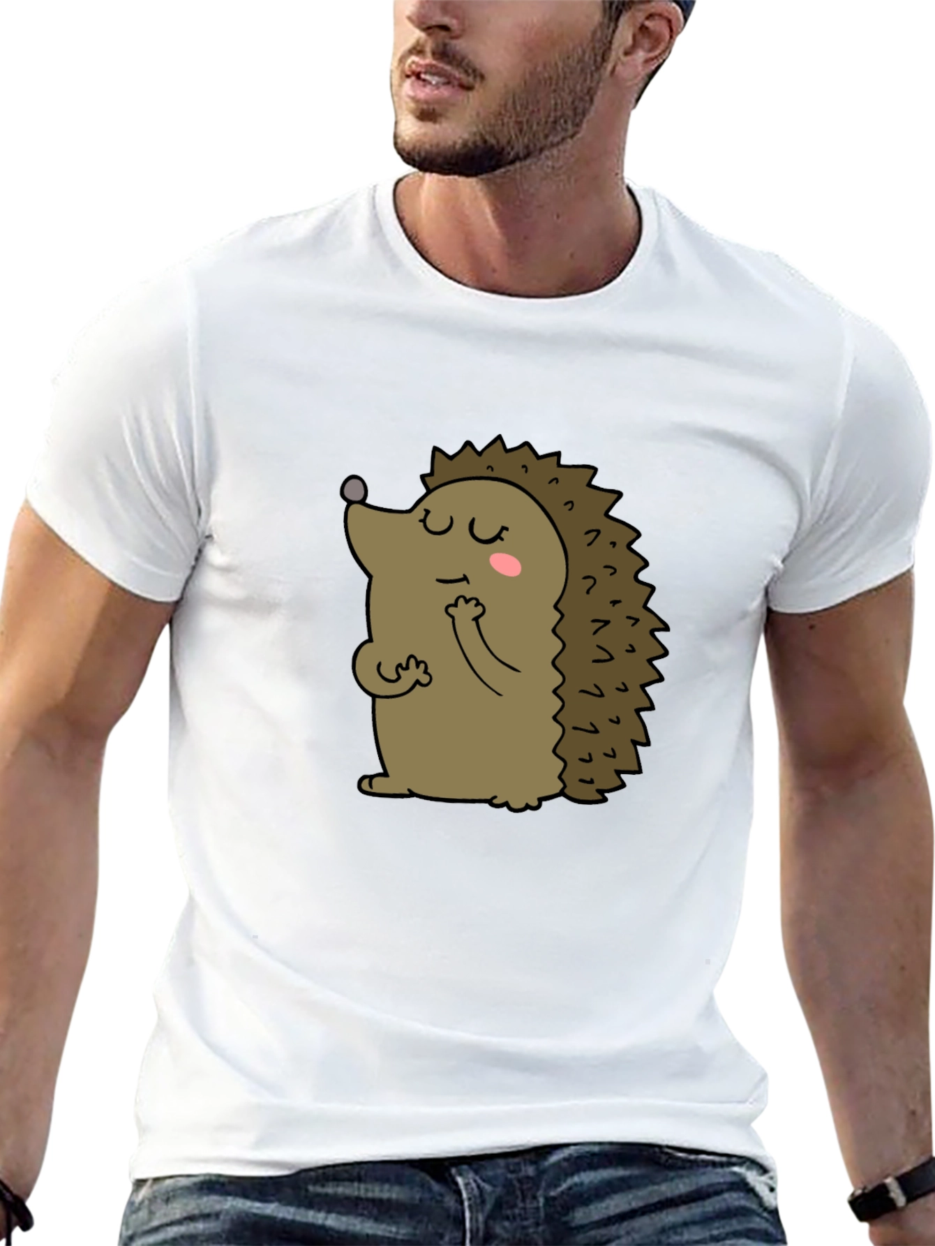 Black Cute Hedgehog Graphic Tee - Unisex Black T-Shirt view 13