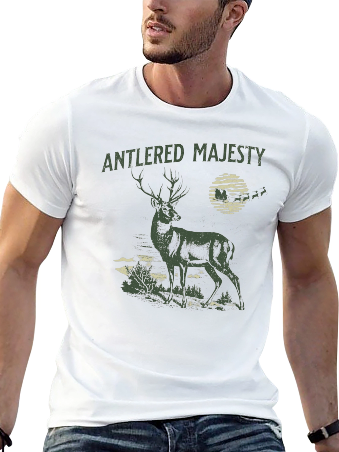 Black Antlered Majesty Graphic Tee - Black Cotton T-Shirt view 13