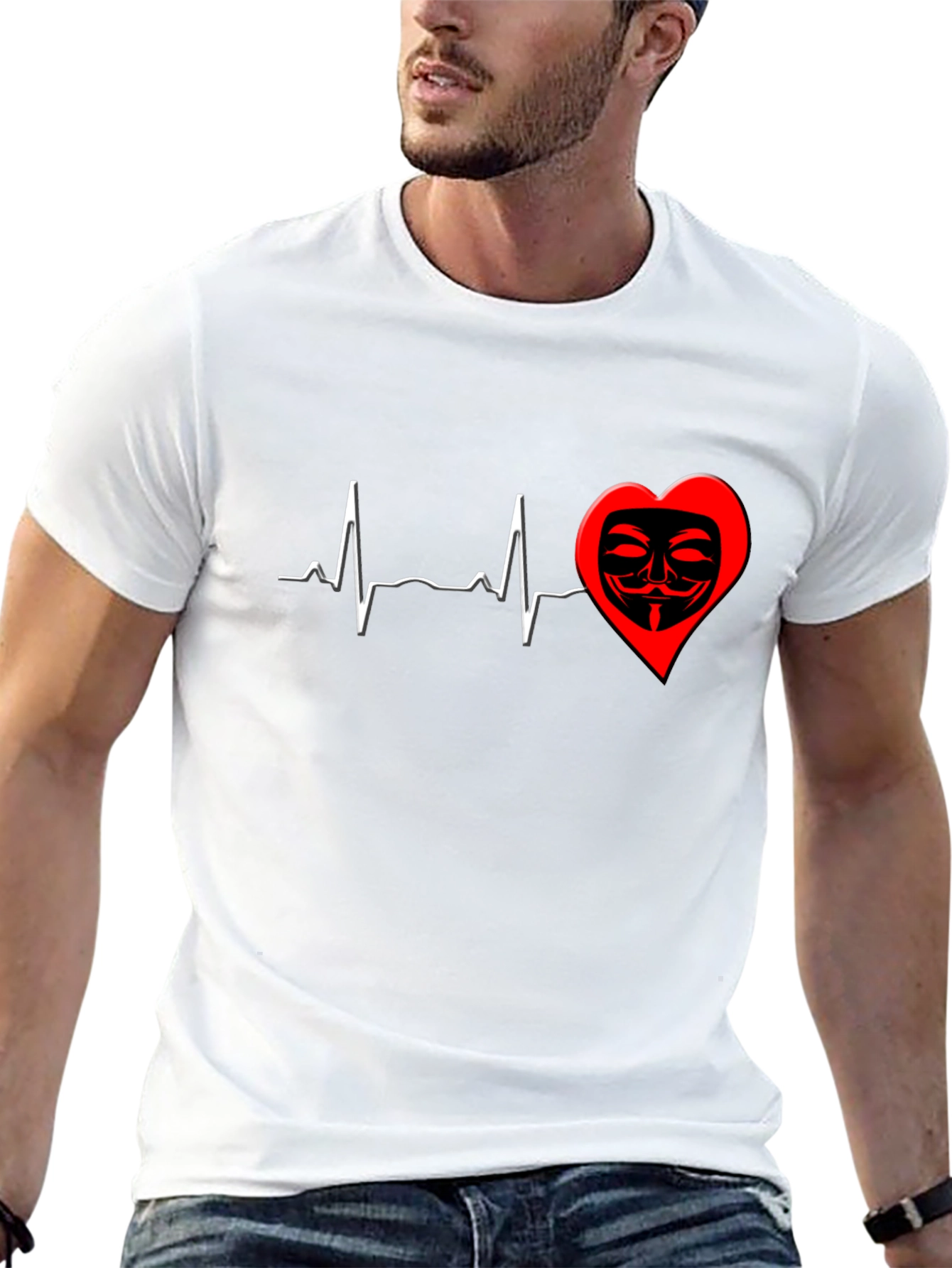 Black Heartbeat Mask Graphic T-Shirt - Black view 13