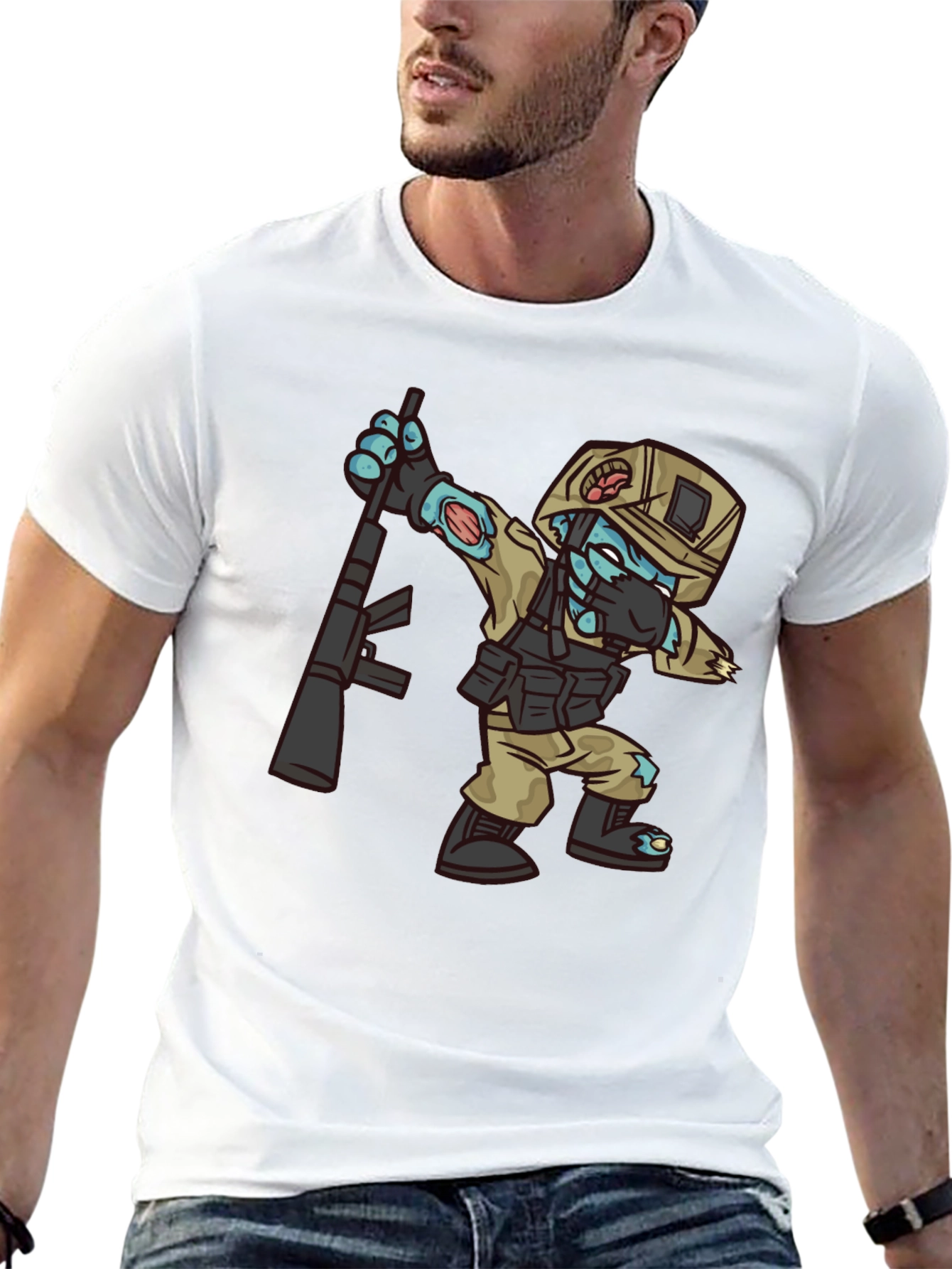 Black Zombie Soldier Dabbing T-Shirt - Funny Graphic Tee view 13
