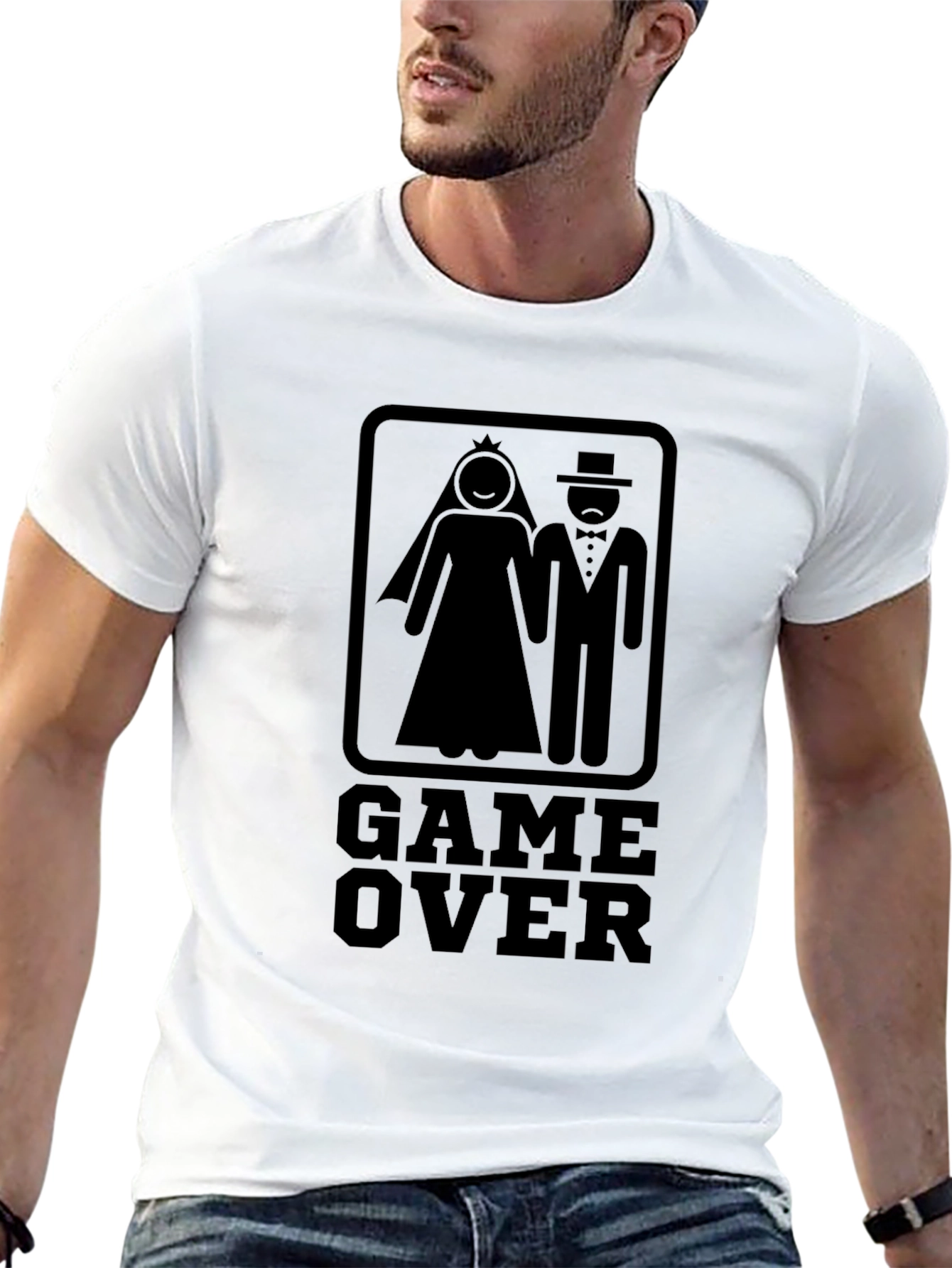 Black Game Over Wedding T-Shirt - Funny Groom Bride Tee view 13