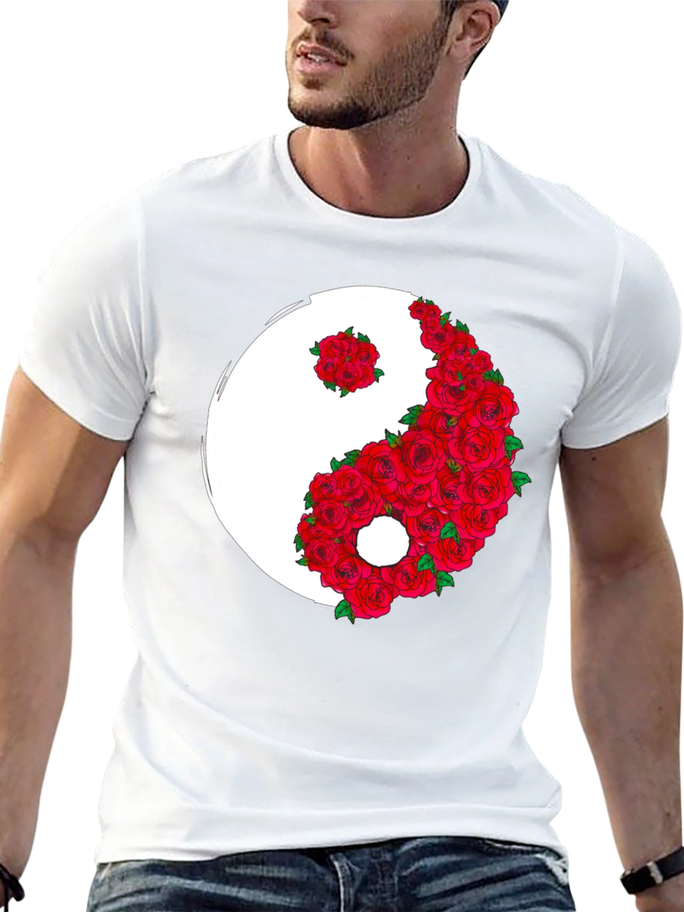 Black Yin Yang Rose Graphic T-Shirt view 13