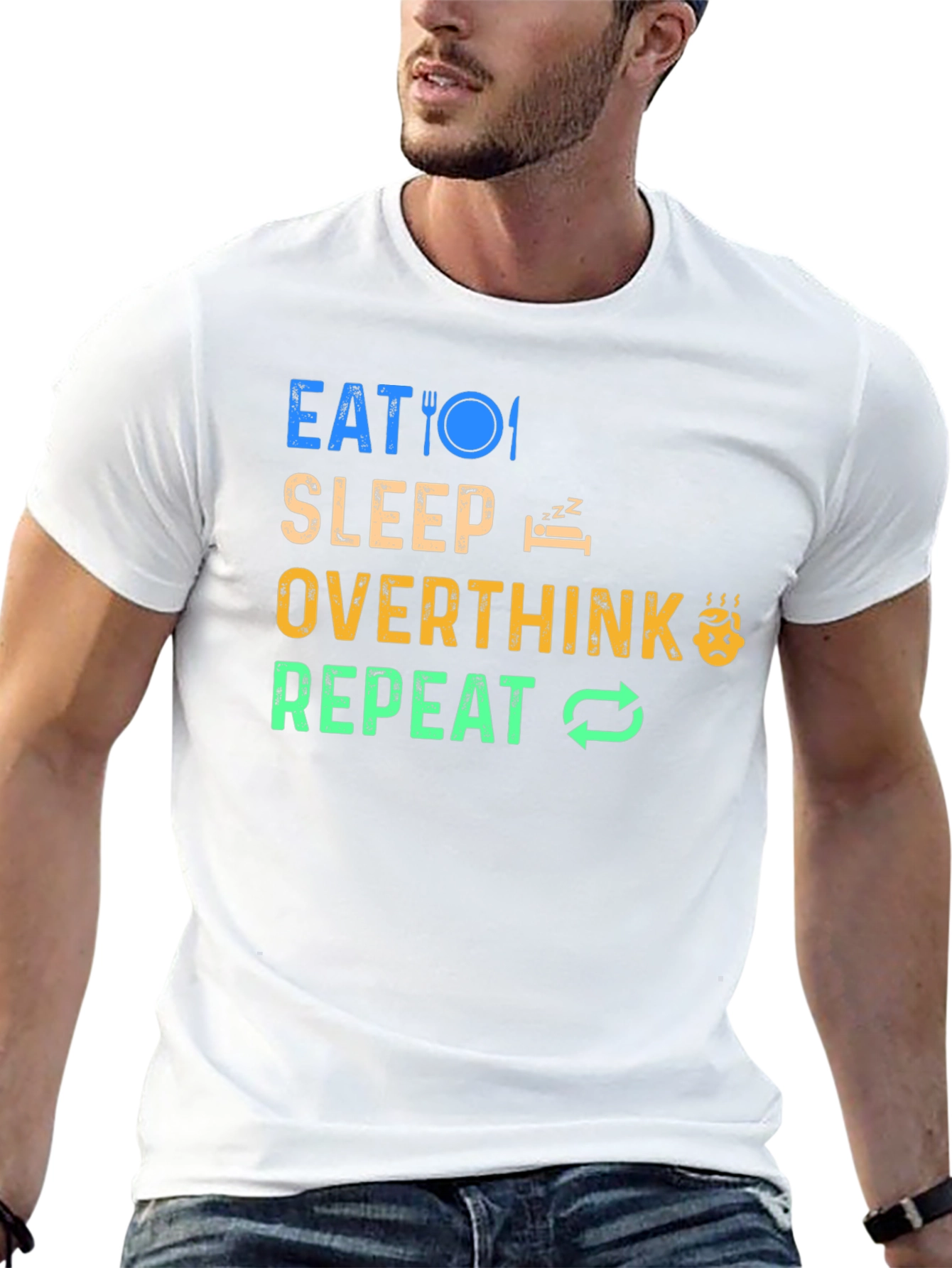 Black Eat Sleep Overthink Repeat Graphic Tee - Black view 13