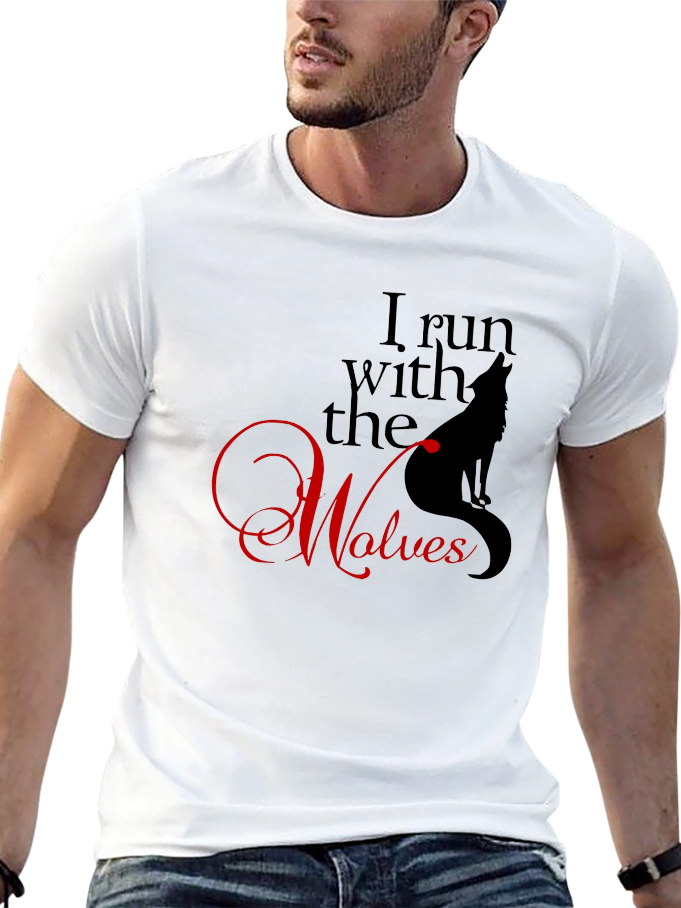 Black I Run With The Wolves Graphic Tee - Black Novelty T-Shirt view 13