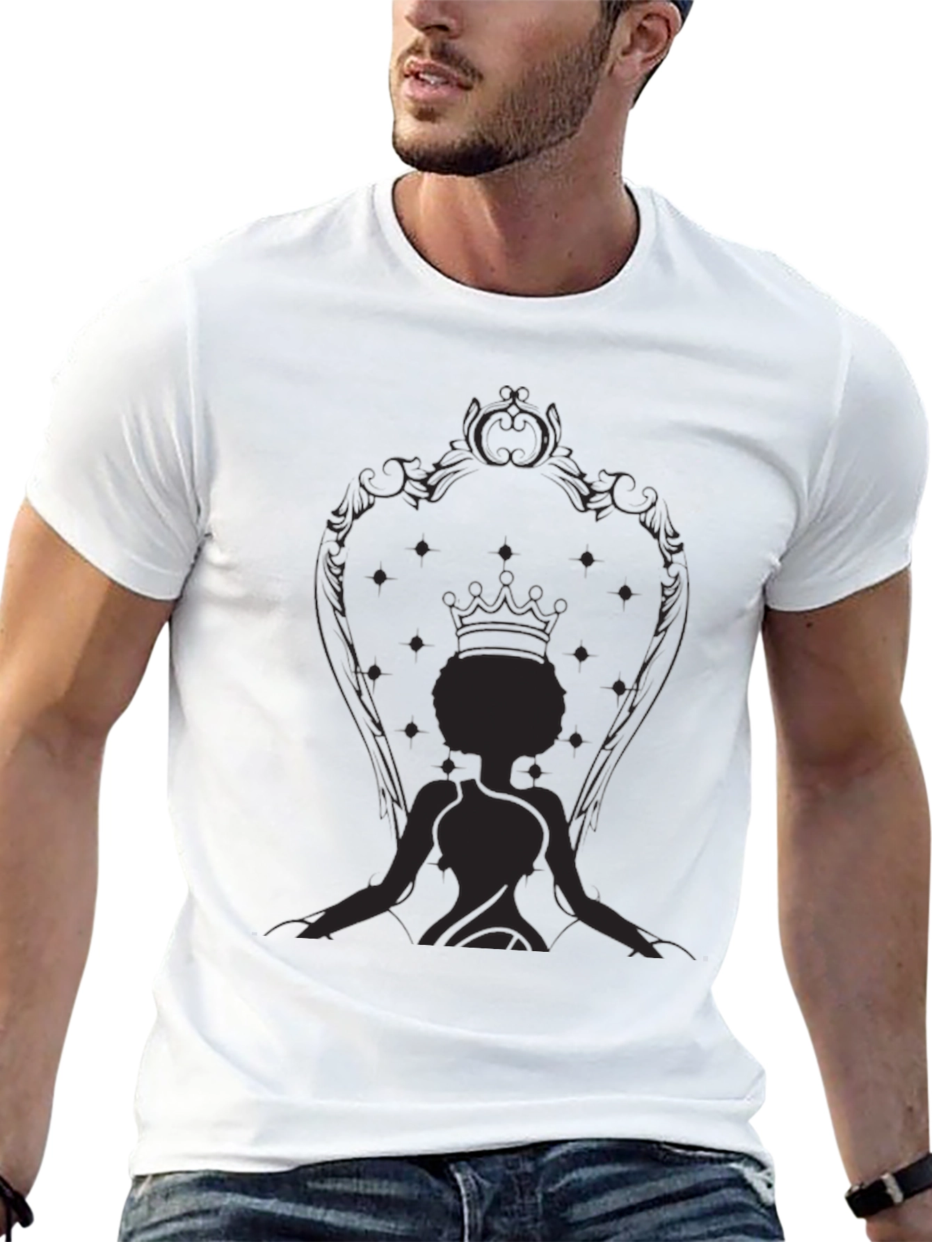 Black Queen on Throne Black Graphic T-Shirt view 13