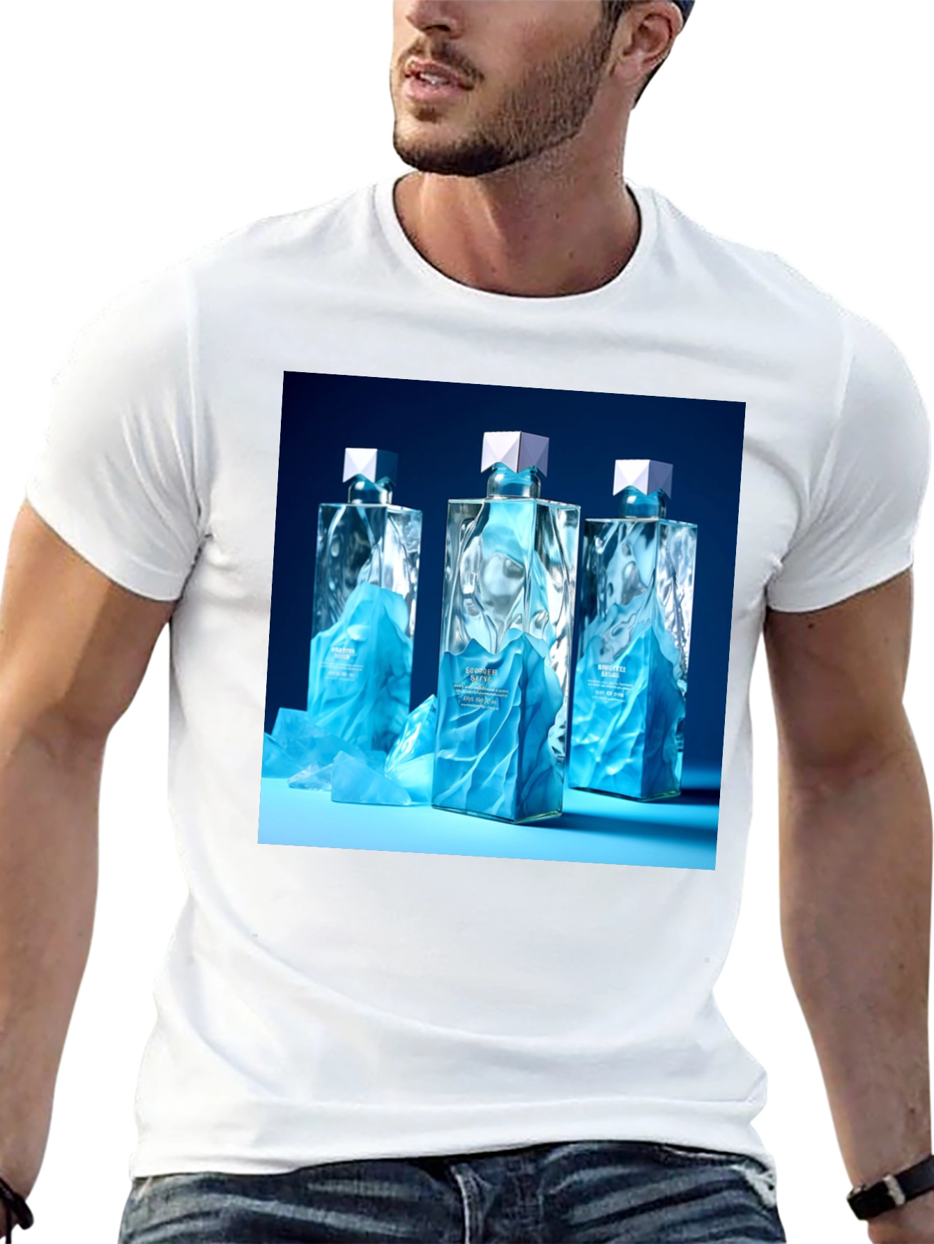 Black Modern Graphic Tee with Designer Perfume Bottles view 13