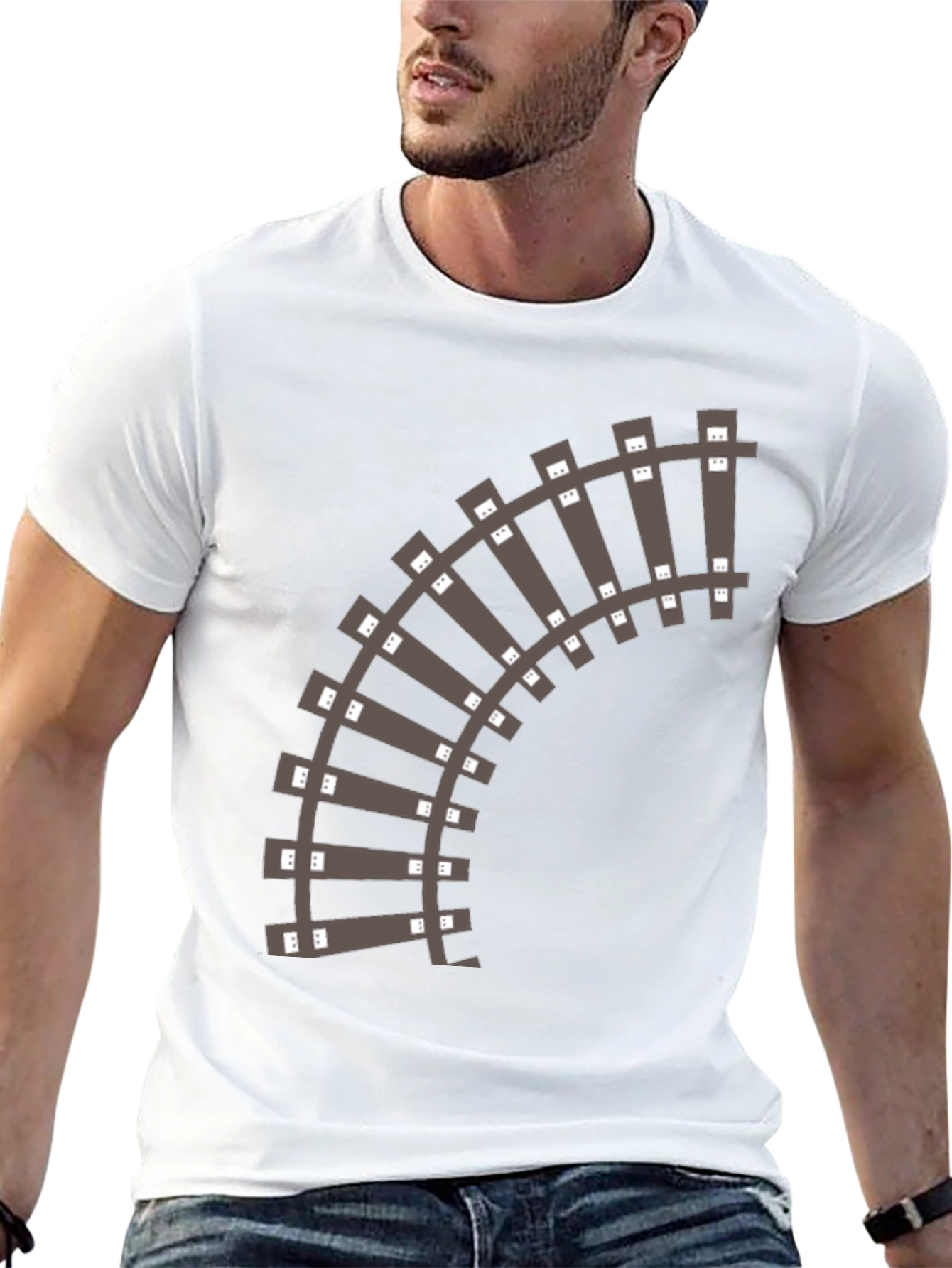 Black Railroad Track Graphic T-Shirt - Black Cotton Tee view 13