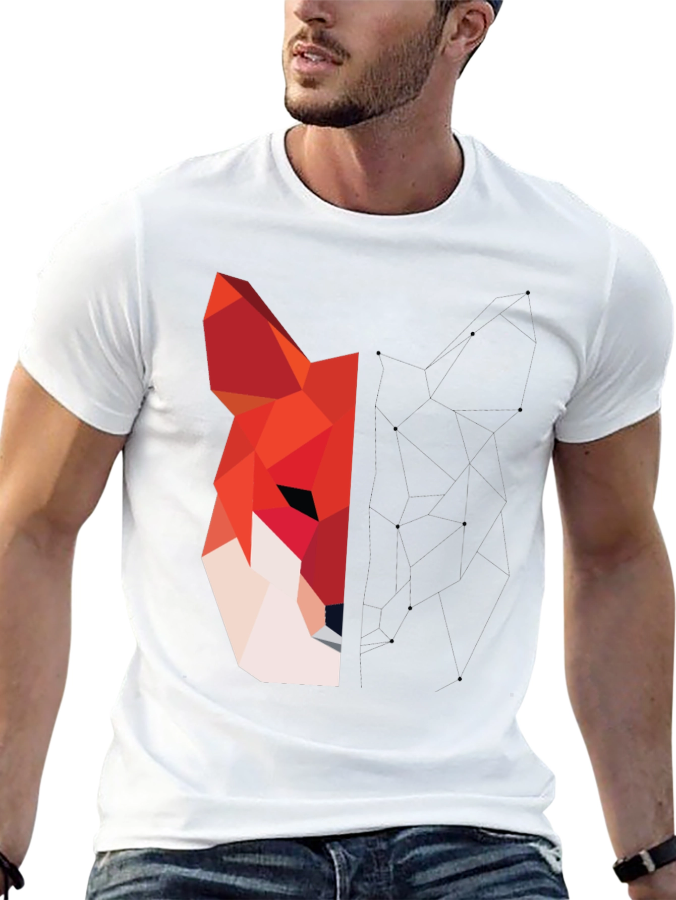 Black Geometric Fox Graphic Black T-Shirt view 13