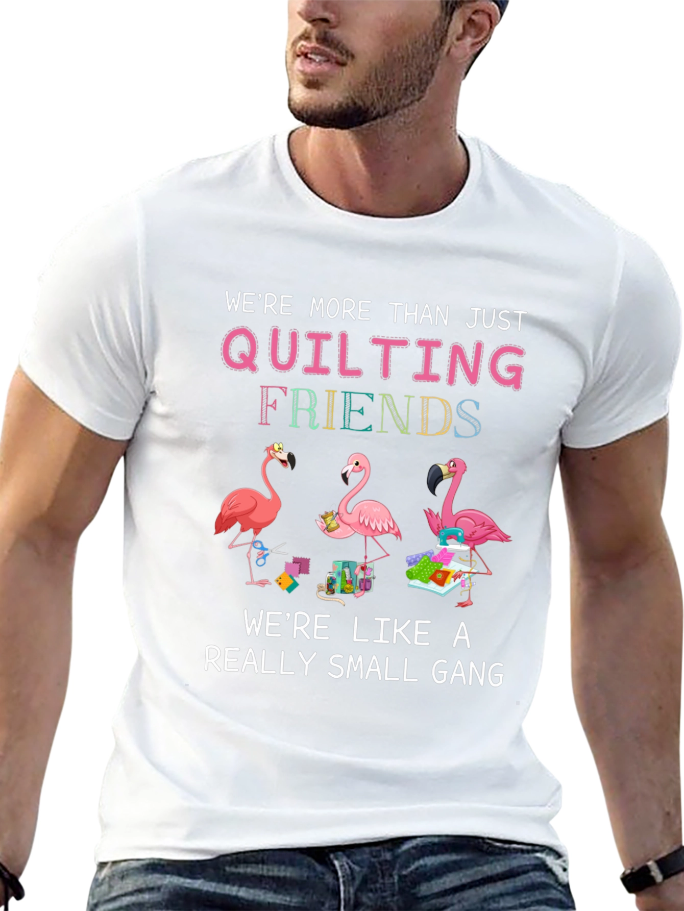 Black Quilting Friends Flamingo Black T-Shirt view 13