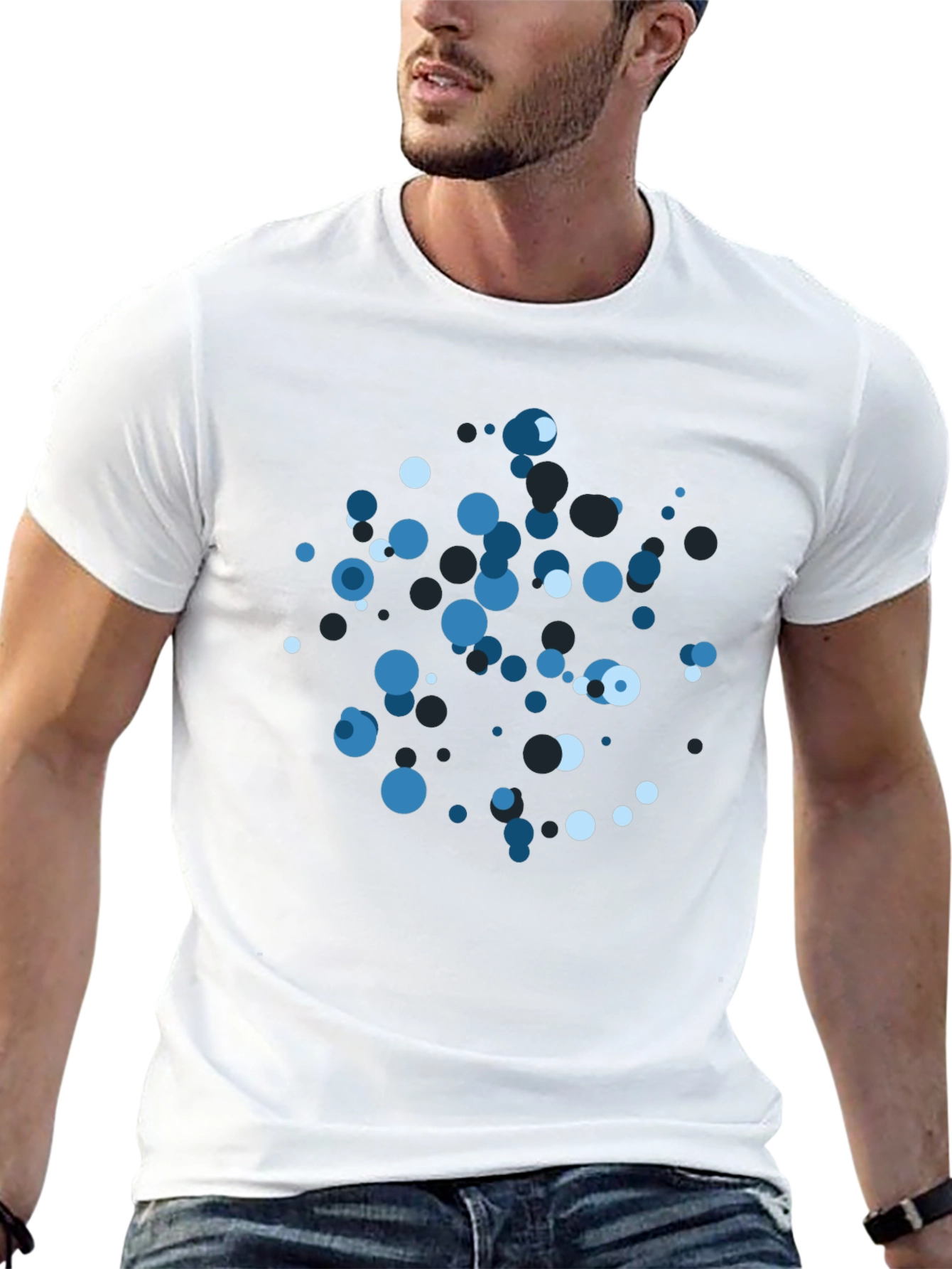 Black Abstract Blue Bubble Print Black T-Shirt view 13