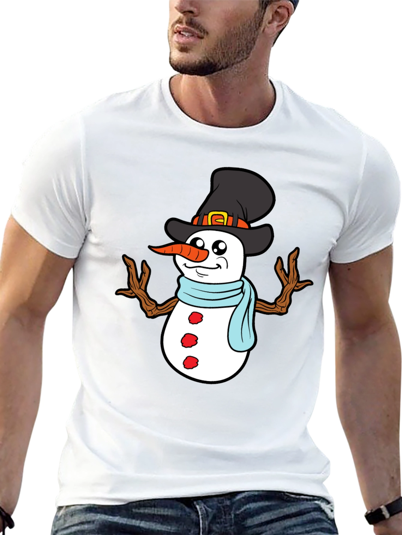 Black Snowman Graphic Tee - Festive Winter Holiday Shirt view 13