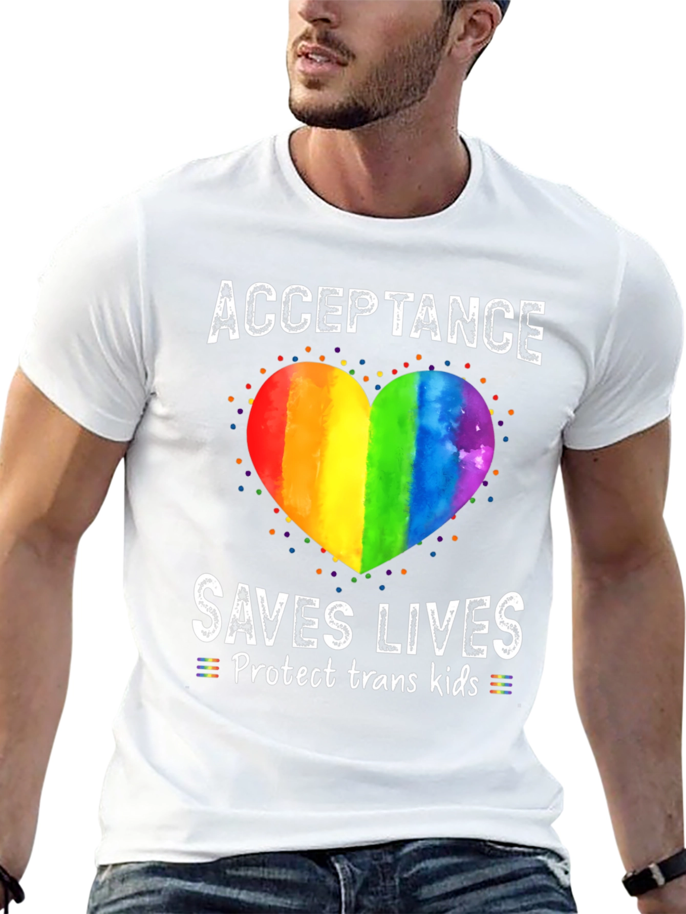 Black Acceptance Saves Lives Rainbow Heart T-Shirt view 13