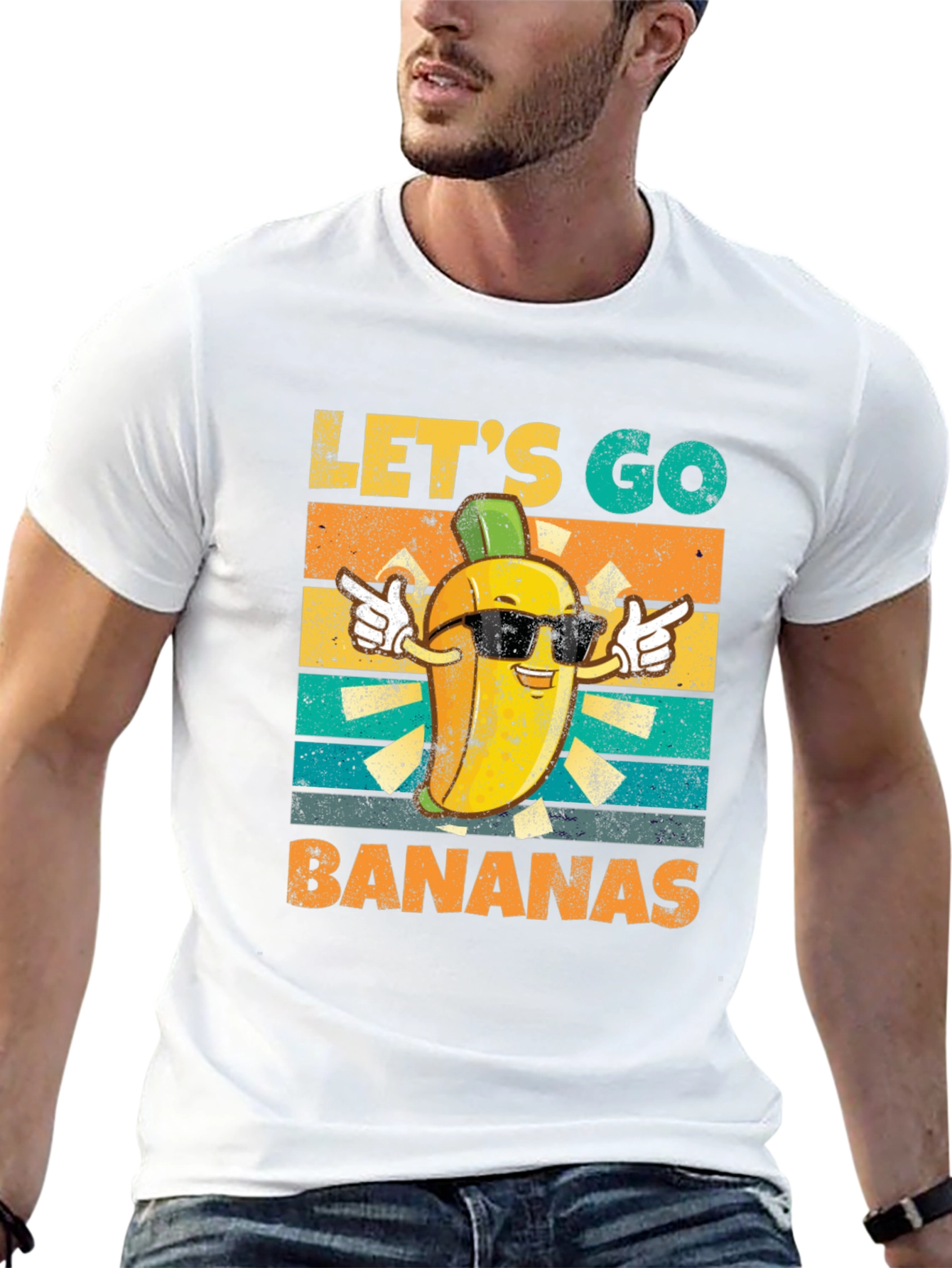 Black Let's Go Bananas T-Shirt, Funny Fruit Design view 13