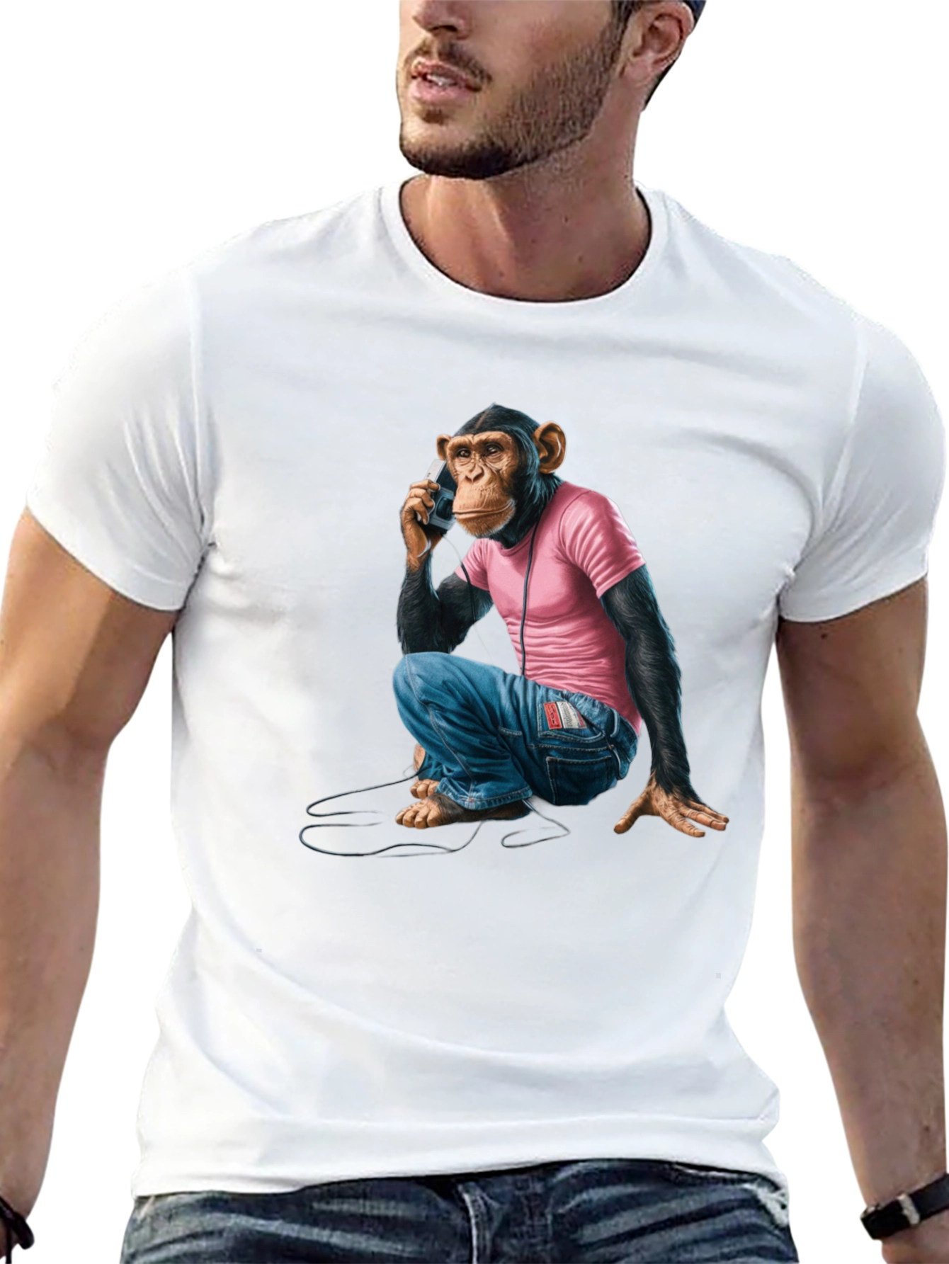 Black Monkey on Phone Graphic Tee - Quirky & Unique Design view 13