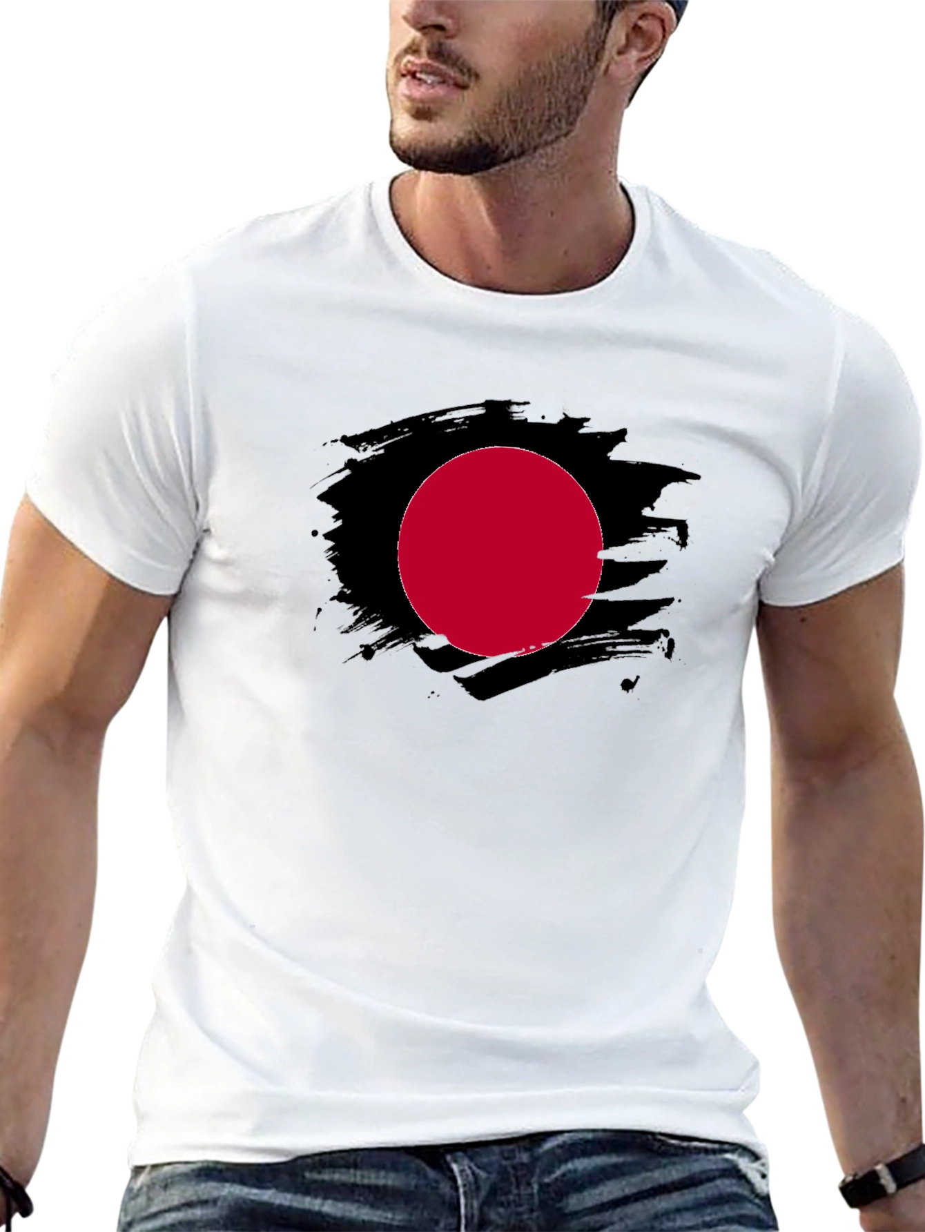 Black Black T-Shirt with Red Circle Design view 13