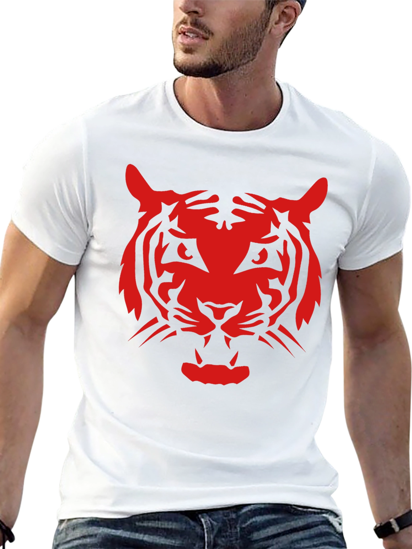 Black Bold Red Tiger Graphic Black T-Shirt view 13