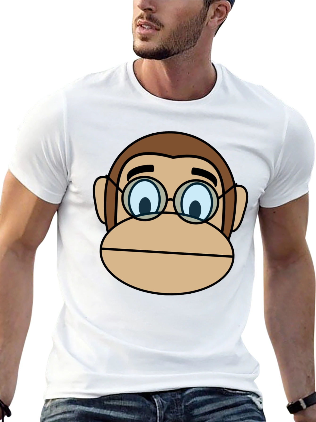 Black Funny Monkey Face T-Shirt with Glasses view 13