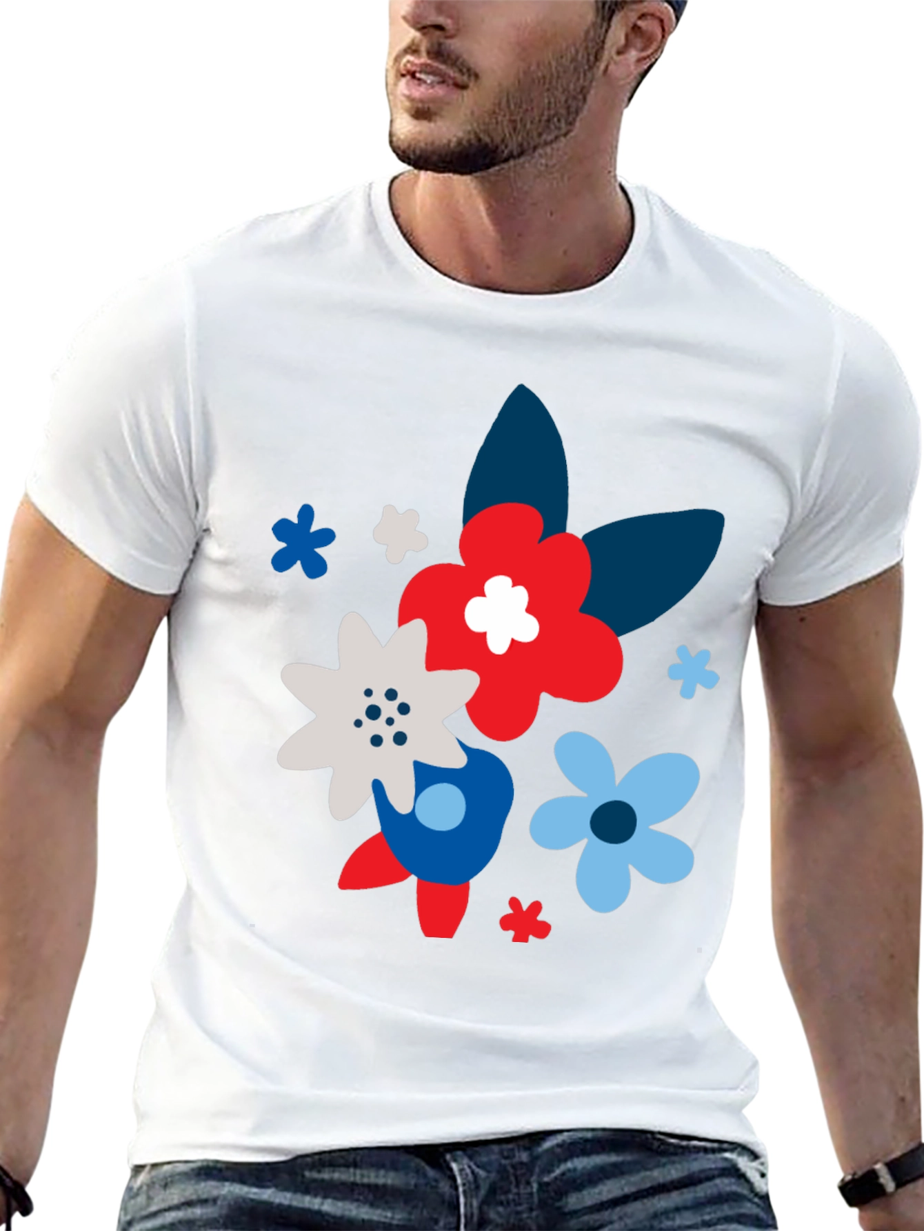 Black Floral Print Black T-Shirt for Men view 13