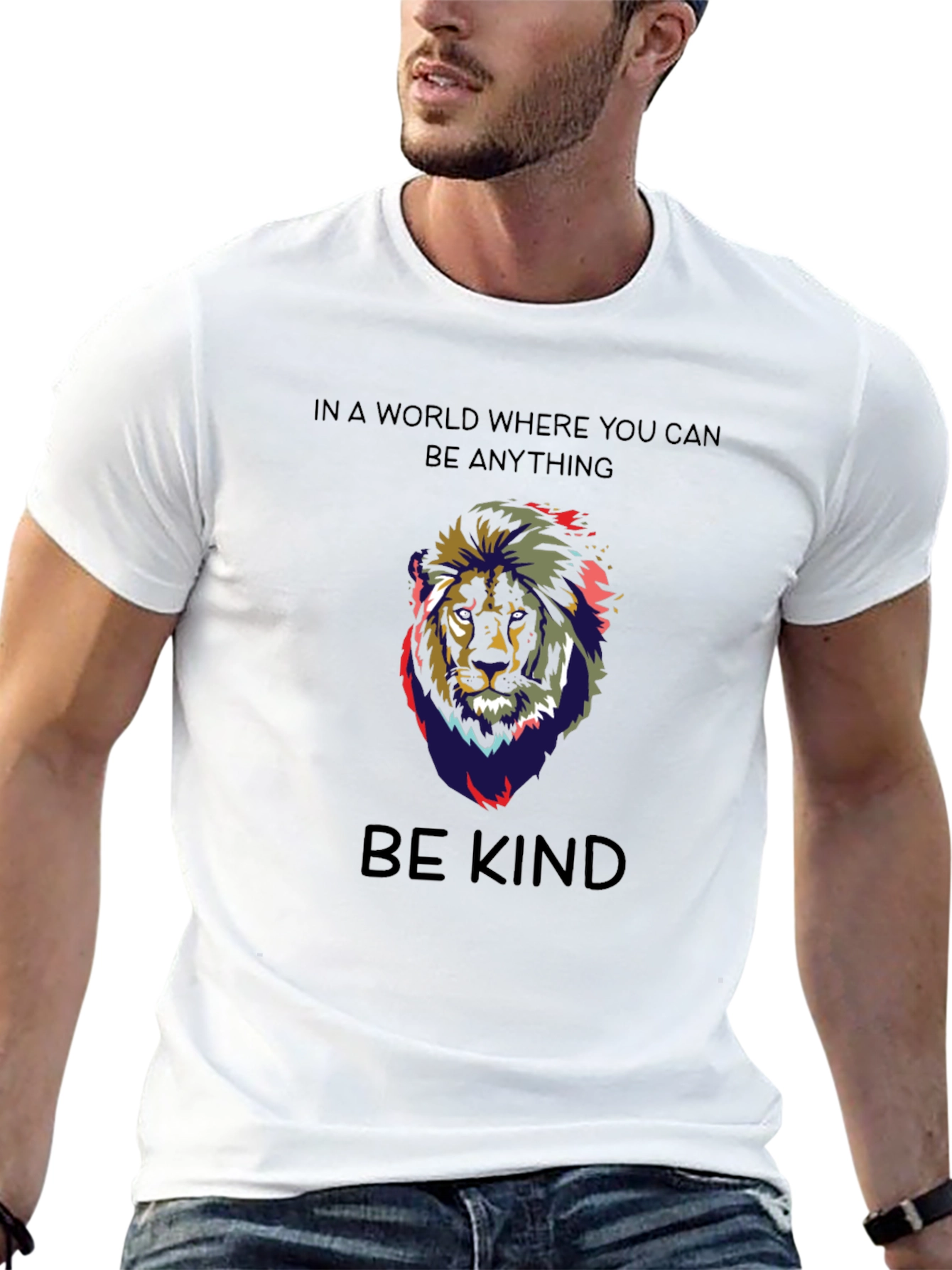 Black Be Kind Lion Graphic T-Shirt - Mens Black Crew Neck Tee view 13
